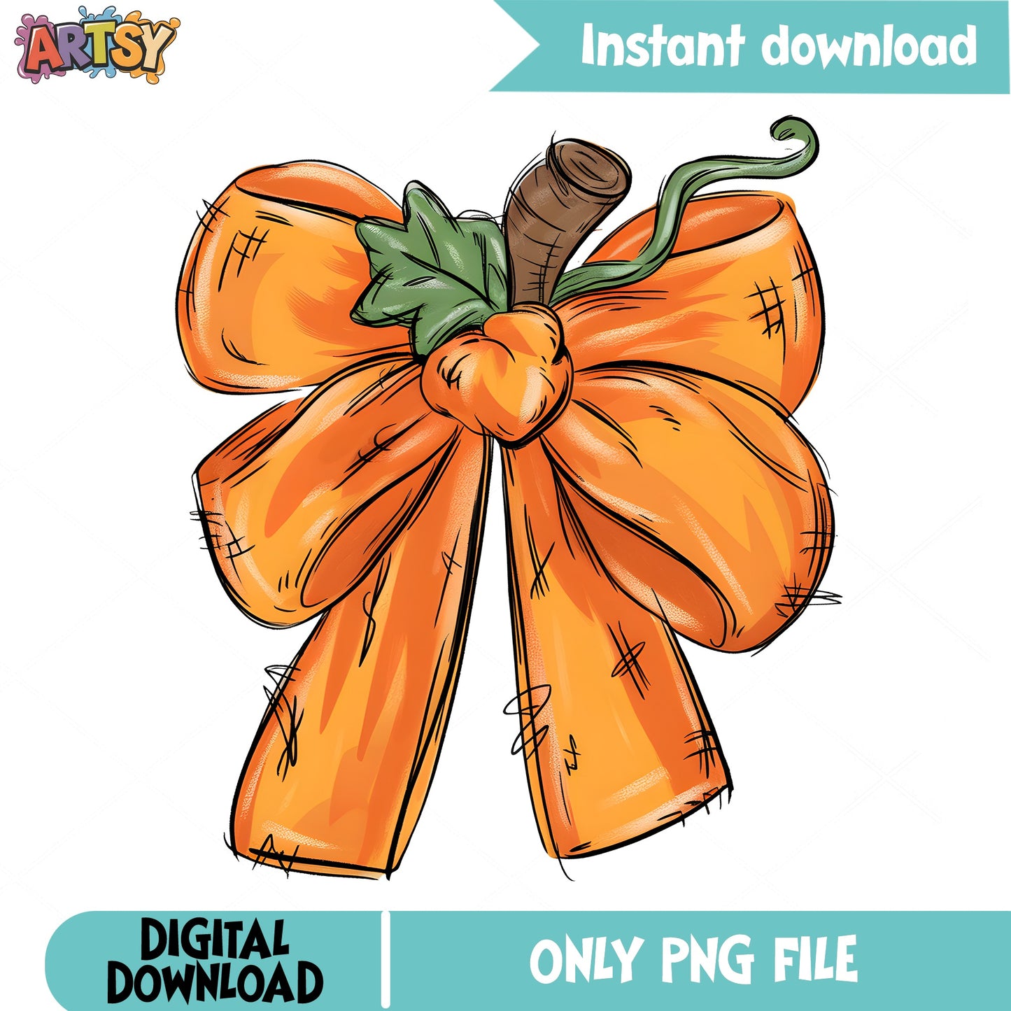 Pumpkin Bow PNG, Fall Halloween Clipart, Autumn Sublimation PNG