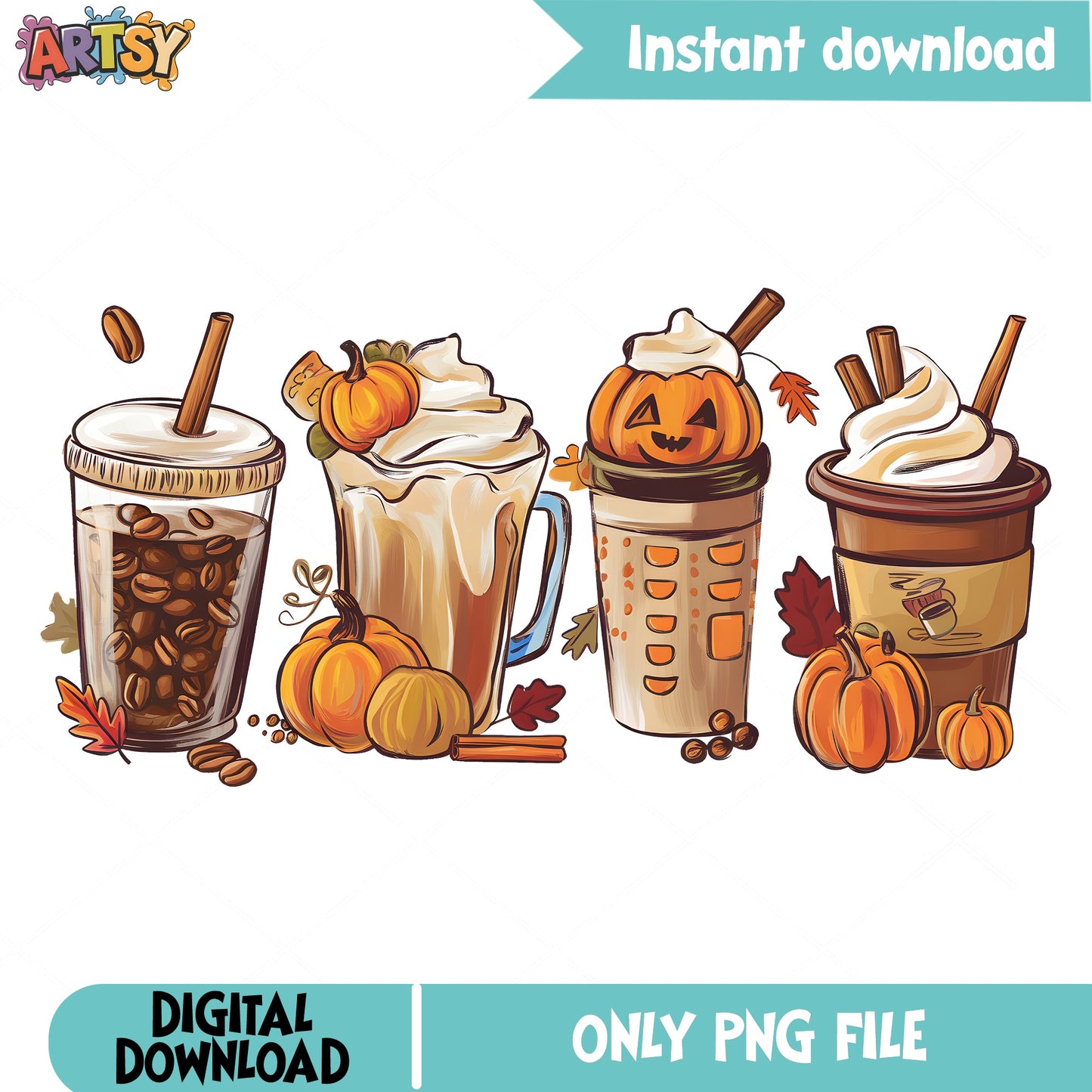 Pumpkin Spice Latte PNG, Fall Coffee Halloween PNG, Autumn PNG