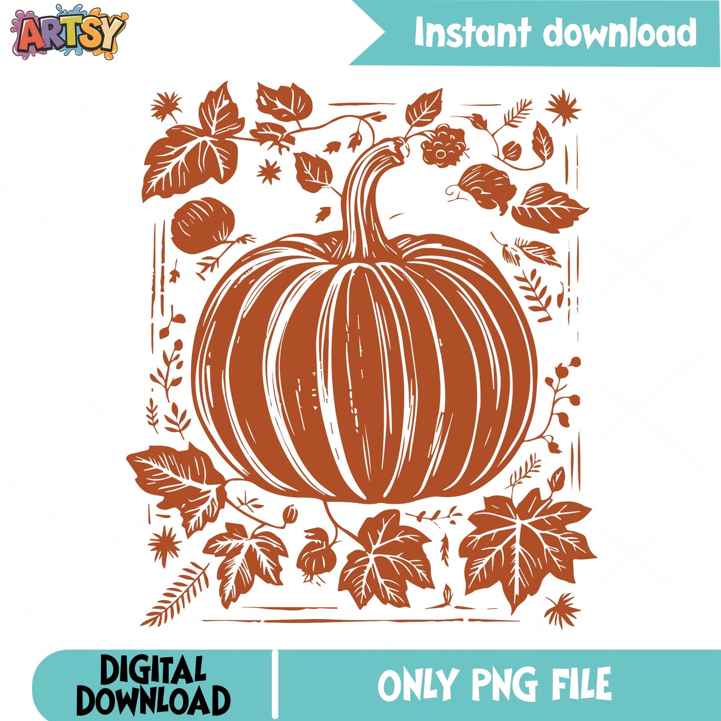 Pumpkin With Fall Leaves PNG, Autumn Pumpkin PNG, Halloween PNG