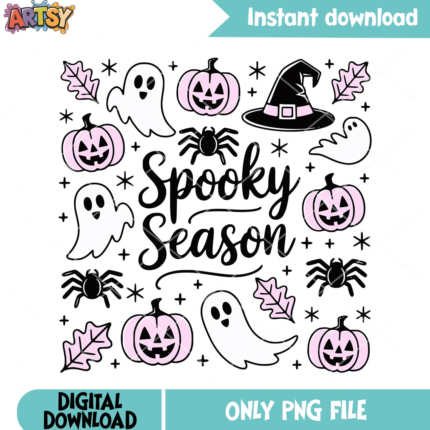 Pumpkin and baby ghost png, scary spider png, scary halloween png
