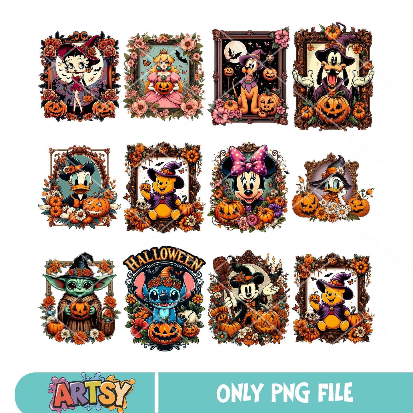 Pumpkin disney mickey bundle png, disney pumpkin png, disney characters png
