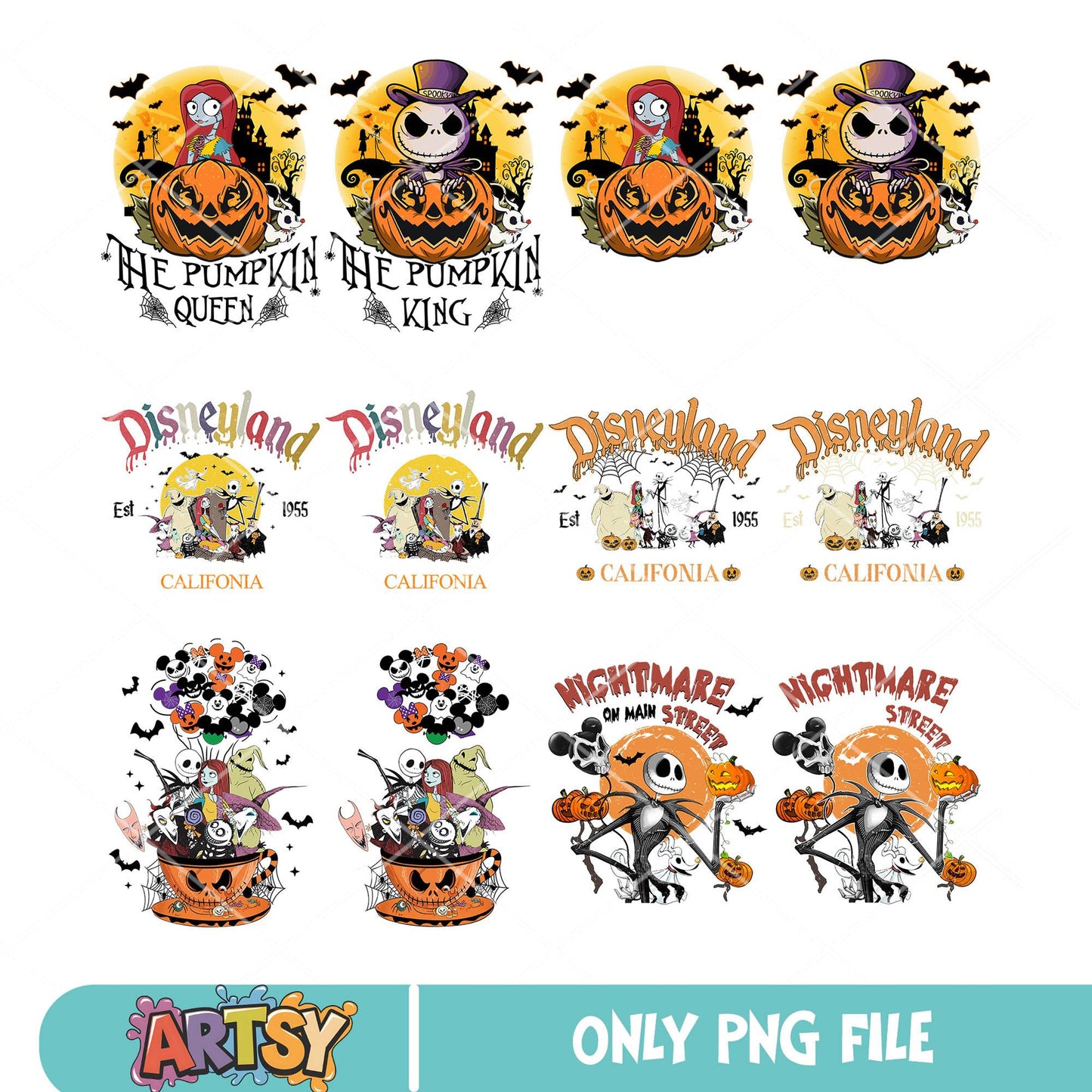 Pumpkin king queen png bundle, jack sally png, halloween nighmare png