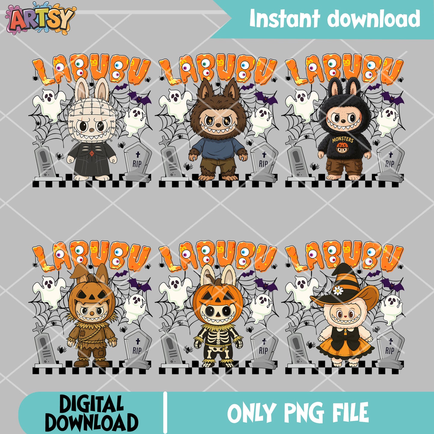 Pumpkin labubu png bundle, labubu costume png, labubu pop mart png