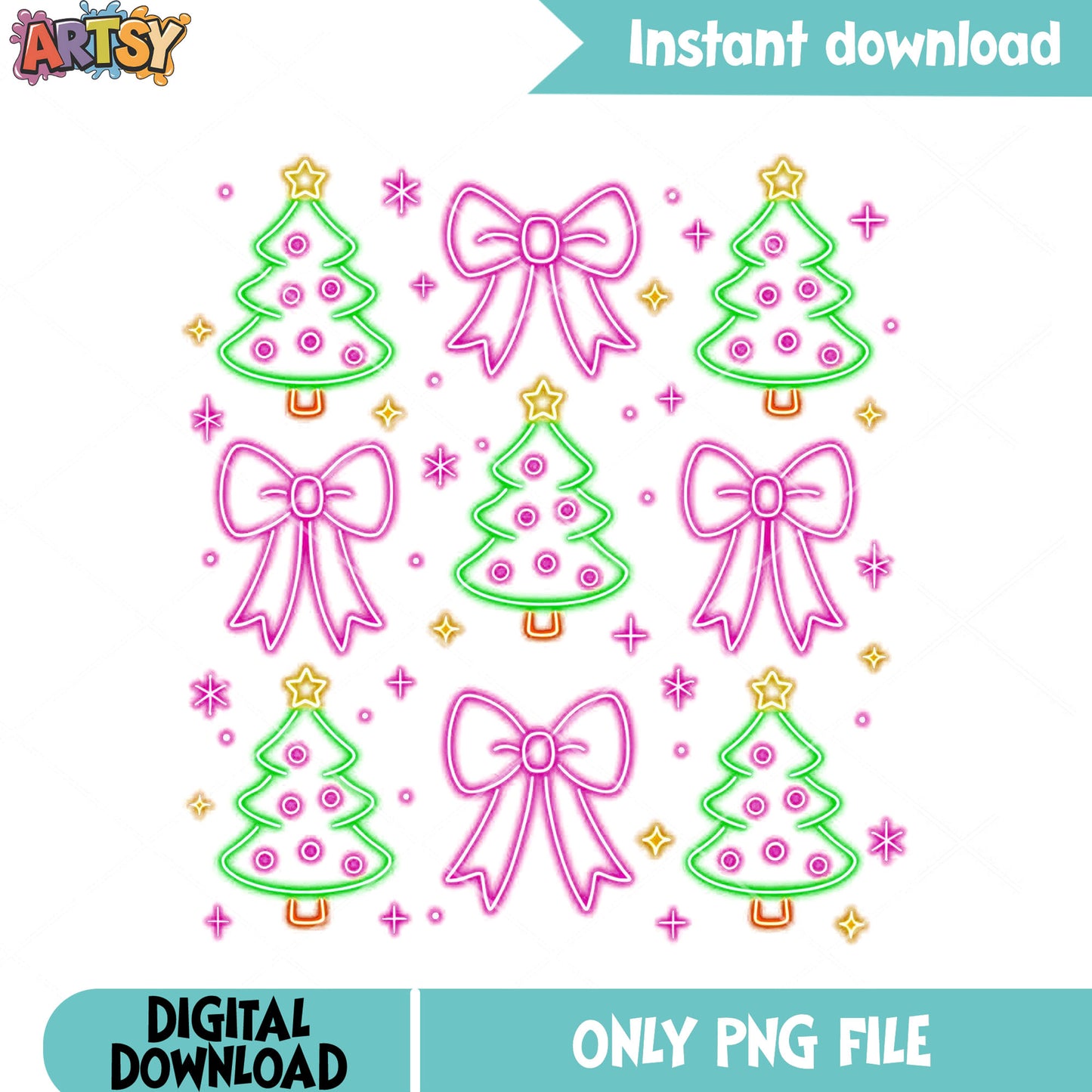 Purple christmas tree neon png, merry xmas png, christmas gifts png