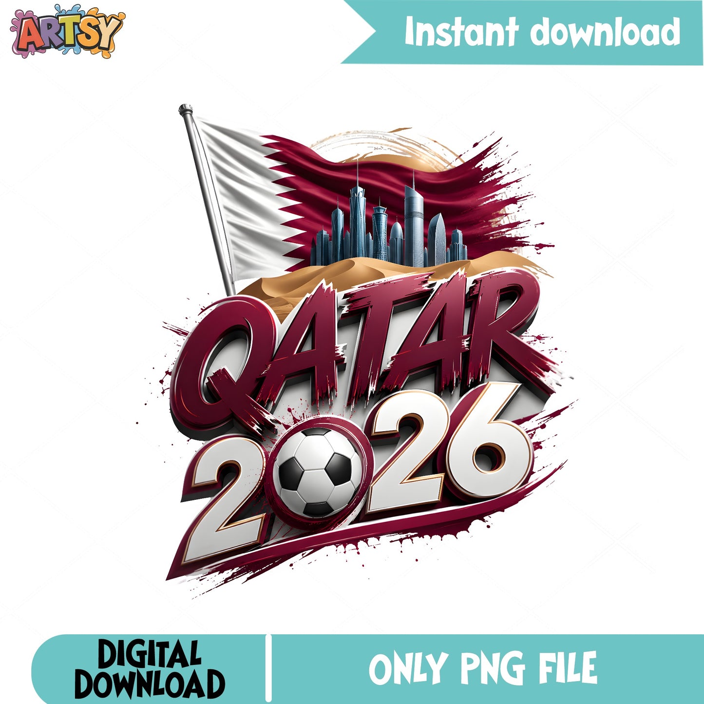 Qatar 2026 Soccer PNG, Football World Cup PNG, Qatar Flag PNG