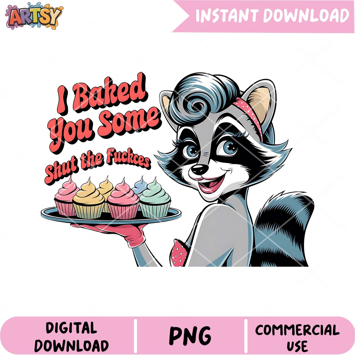 Raccoon Baking PNG Instant Download