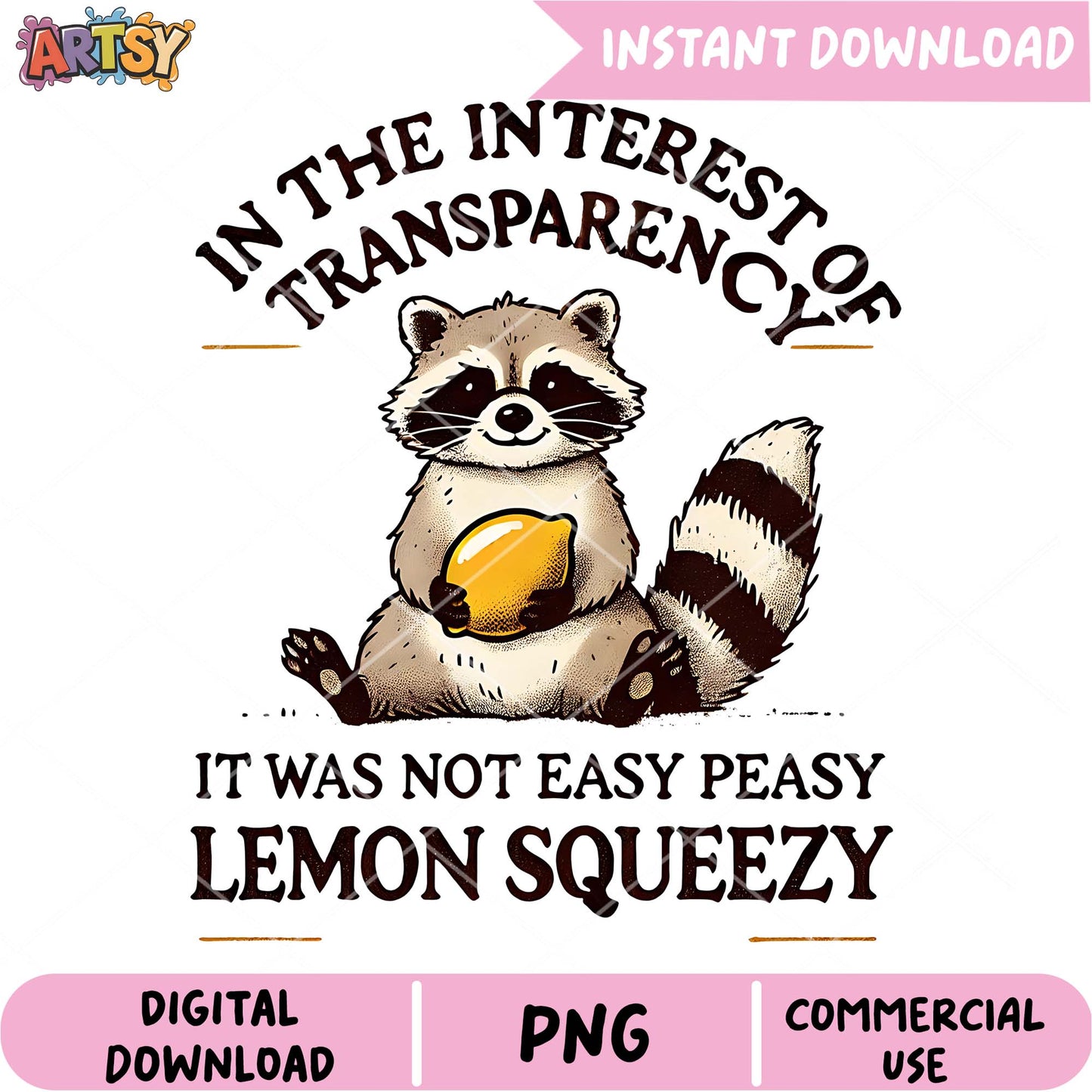 Raccoon Lemon PNG, Easy Peasy Design