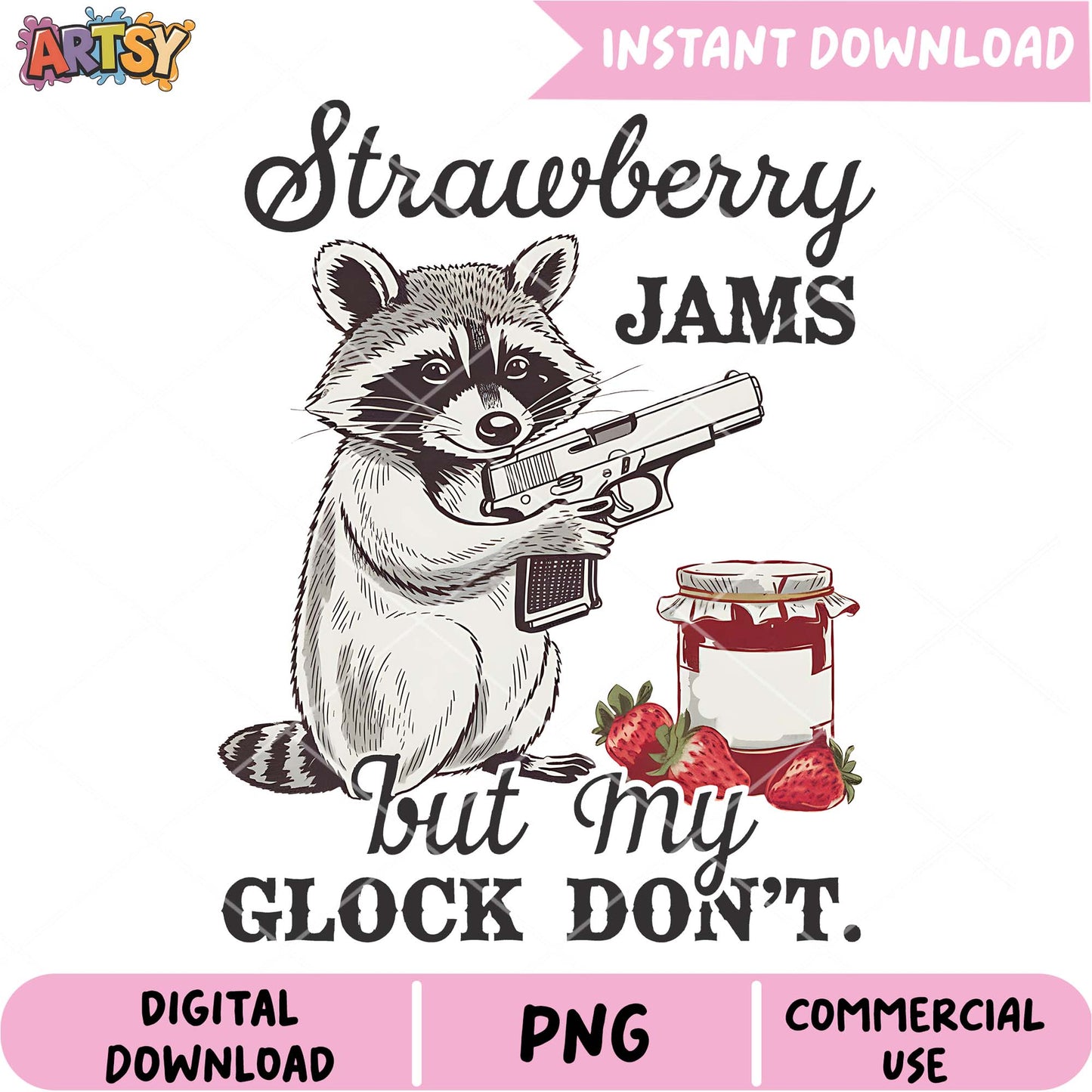 Raccoon Strawberry Jam PNG Instant Download