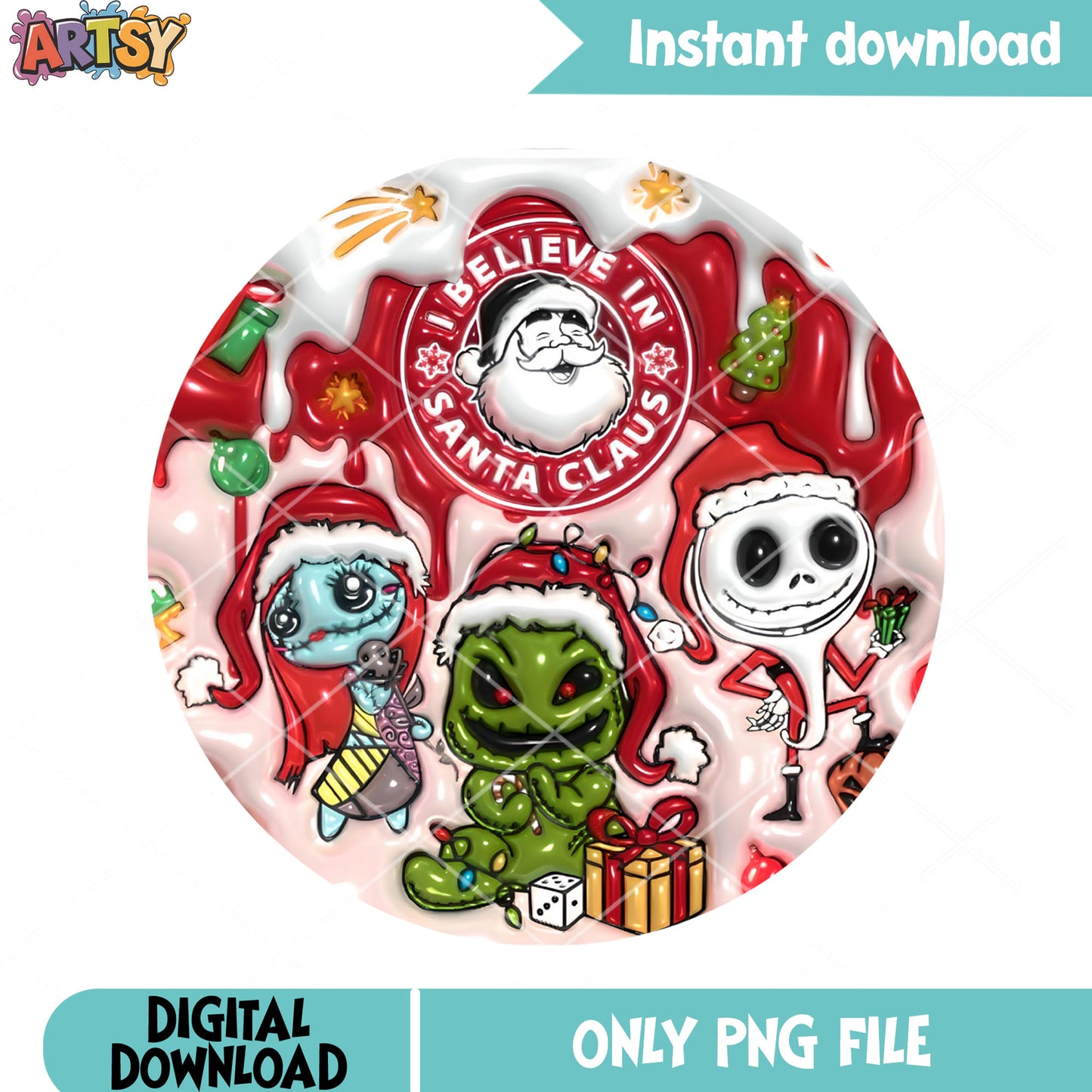 Ragdoll and boogeyman christmas png, sandy claws png, gothmas png