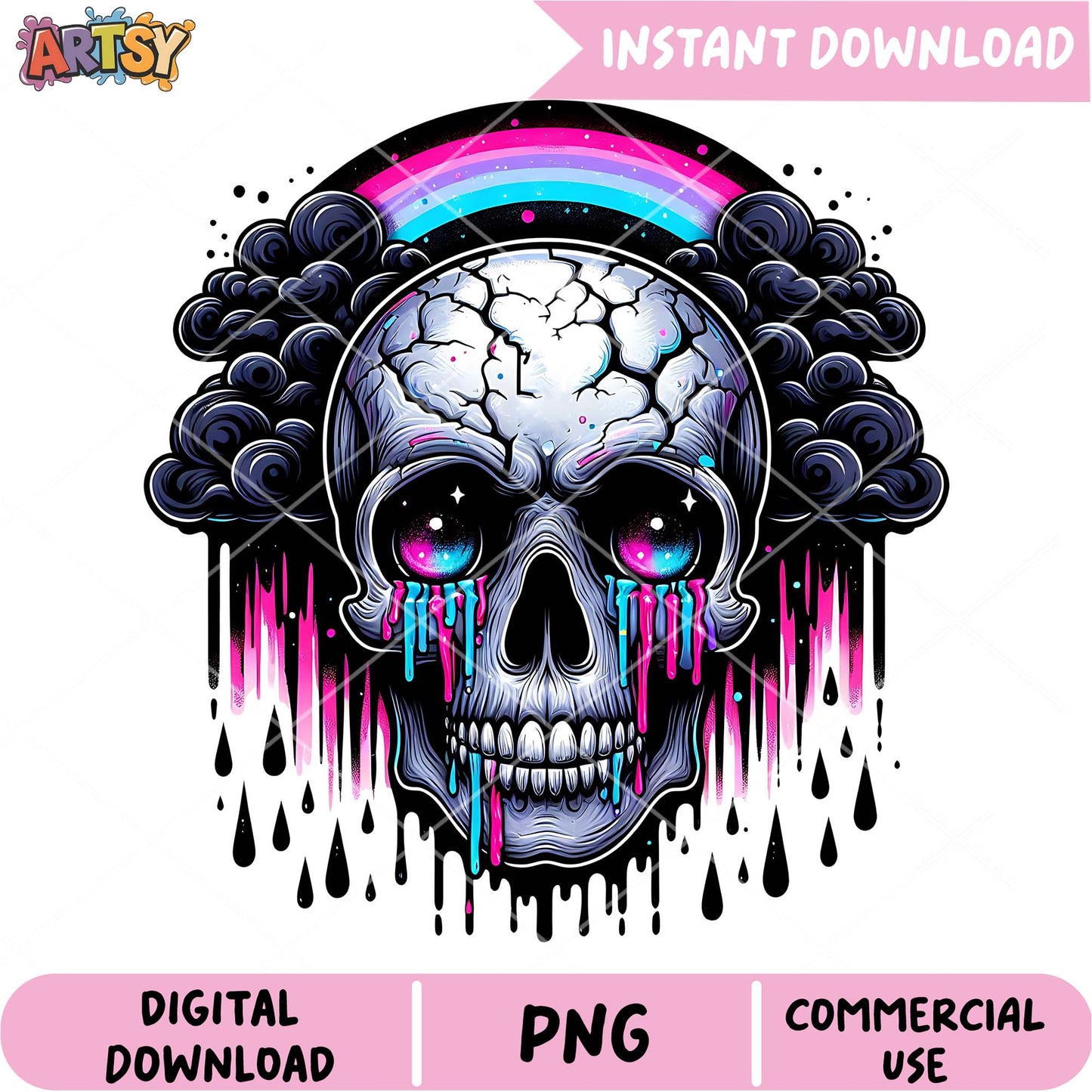 Rainbow Skull PNG Instant Digital Download