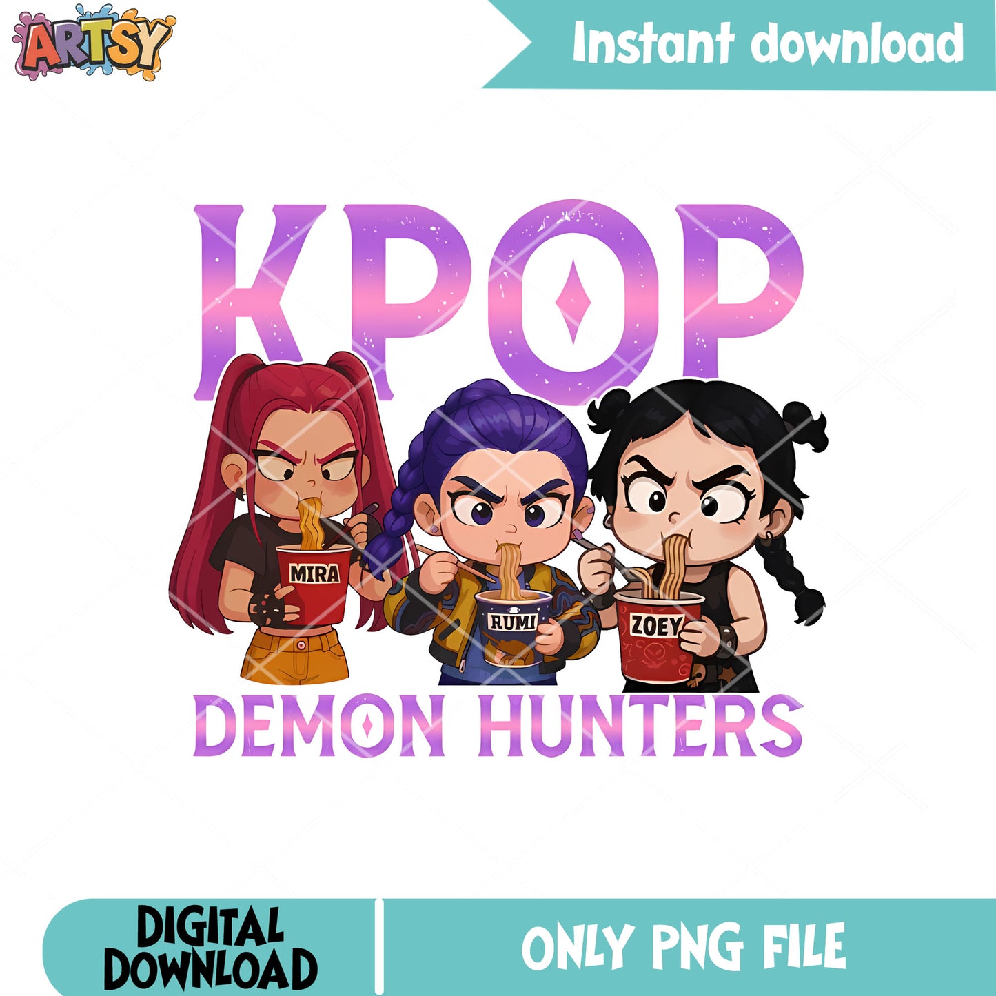 Ramyeon girl design png, huntrix rameyon png, huntrix kpop png