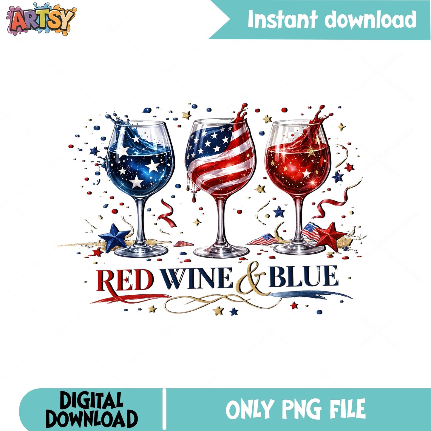 Red Wine And Blue PNG, 4th Of July PNG, Patriotic Wine PNG