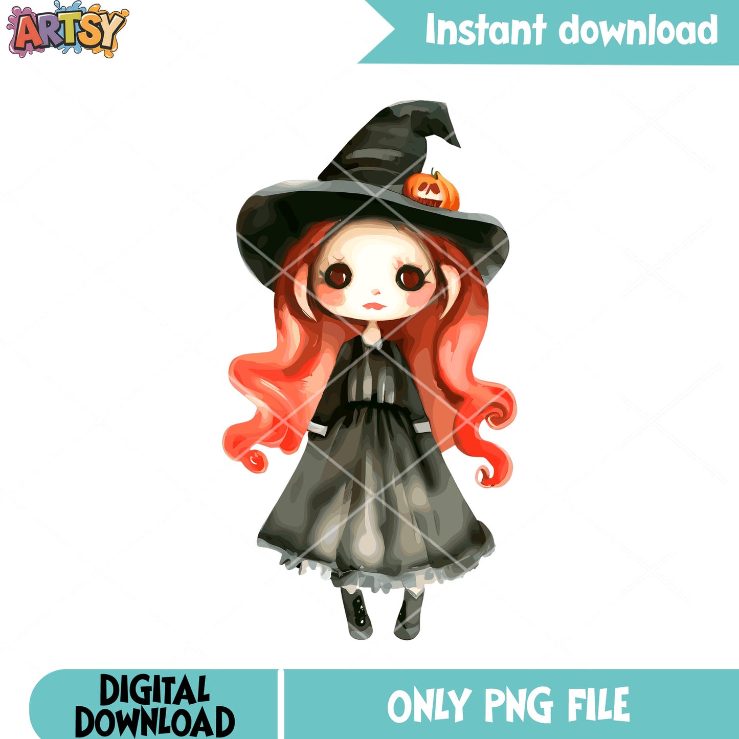 Red hair the witches png, witchs hat png, halloween scary png