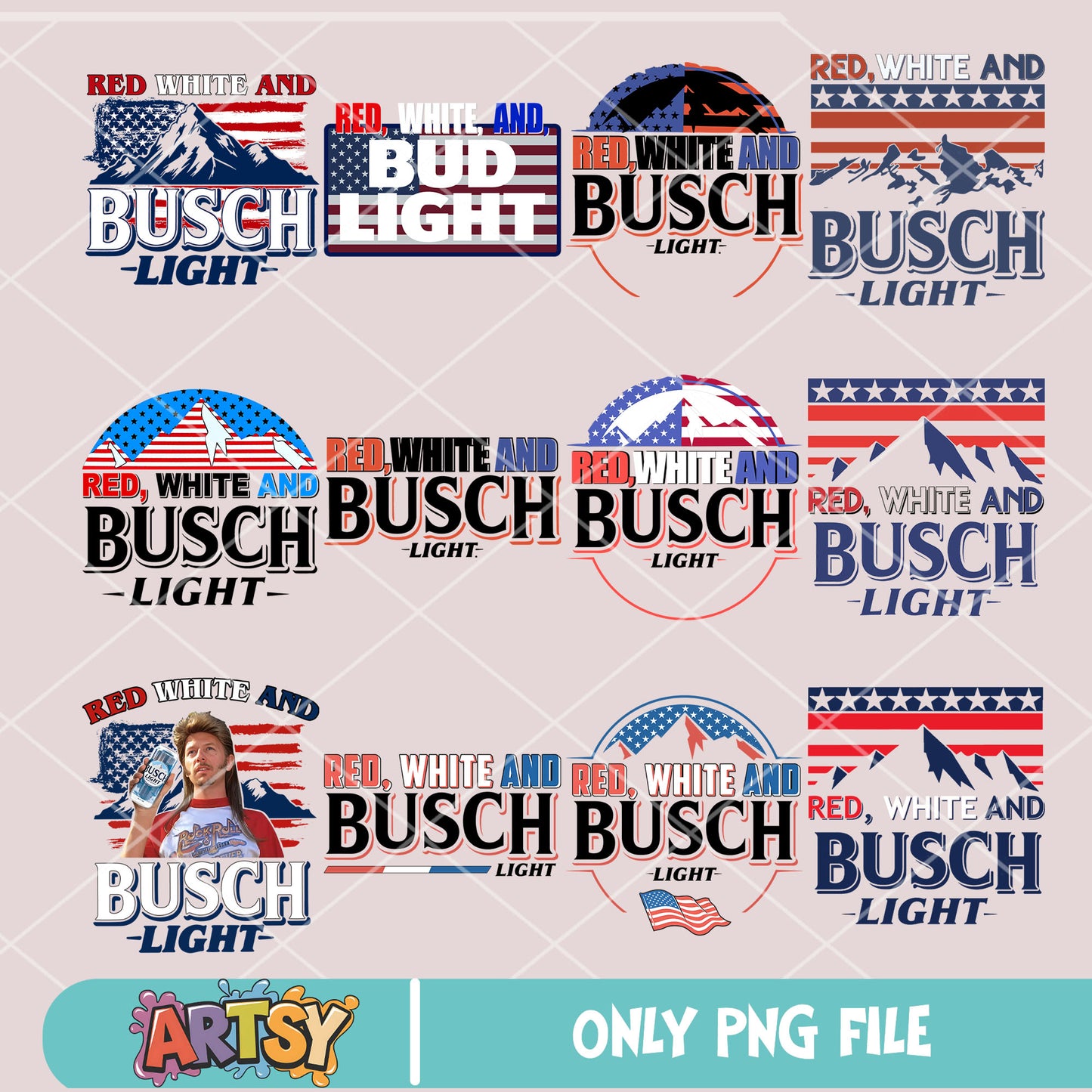Red white busch png bundle, busch light png, america busch png