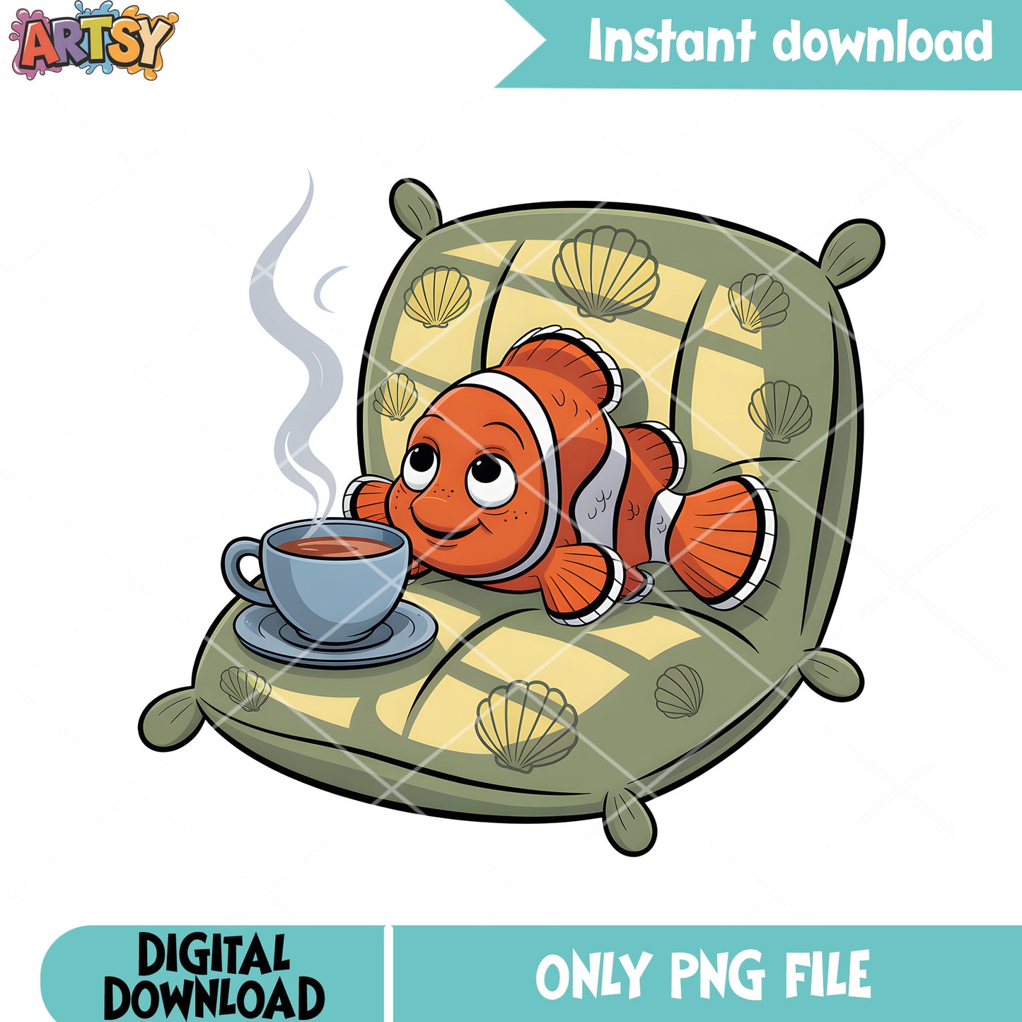 Relax marlin with hot cacoa png, clownfish marlin png, disney movie png