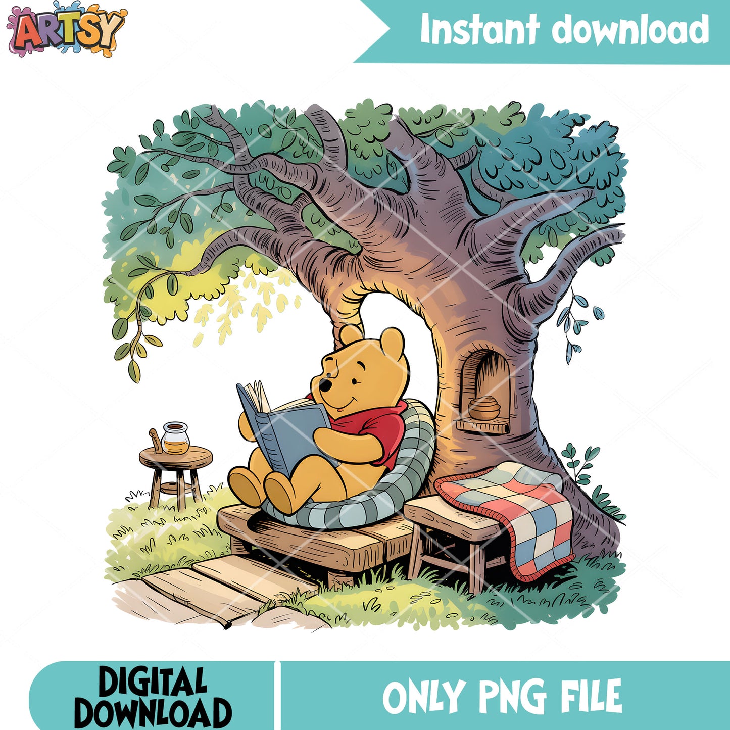 Relax read book pooh png, disney poster png, pooh bear png