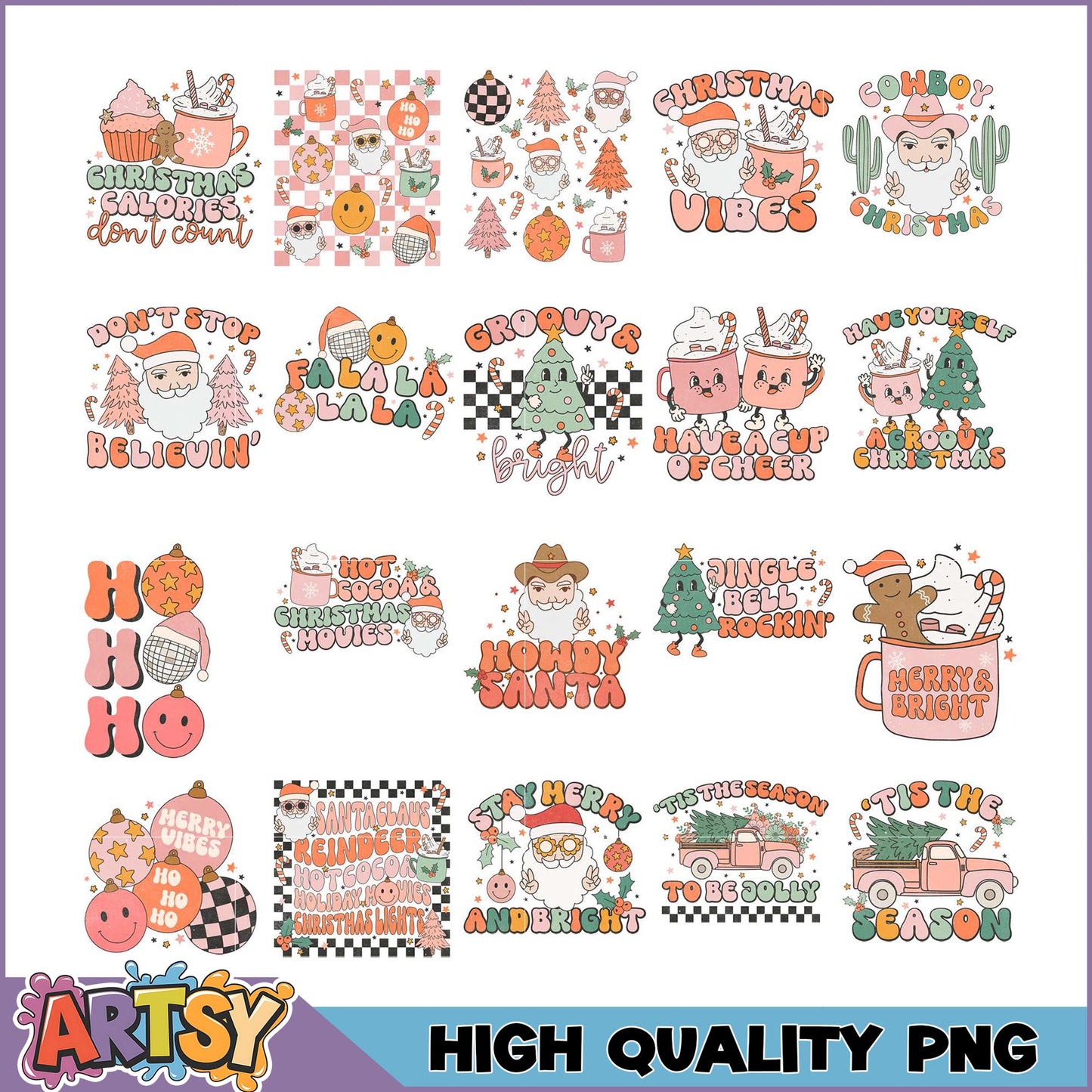 Retro Christmas PNG Bundle Cute Holiday Designs