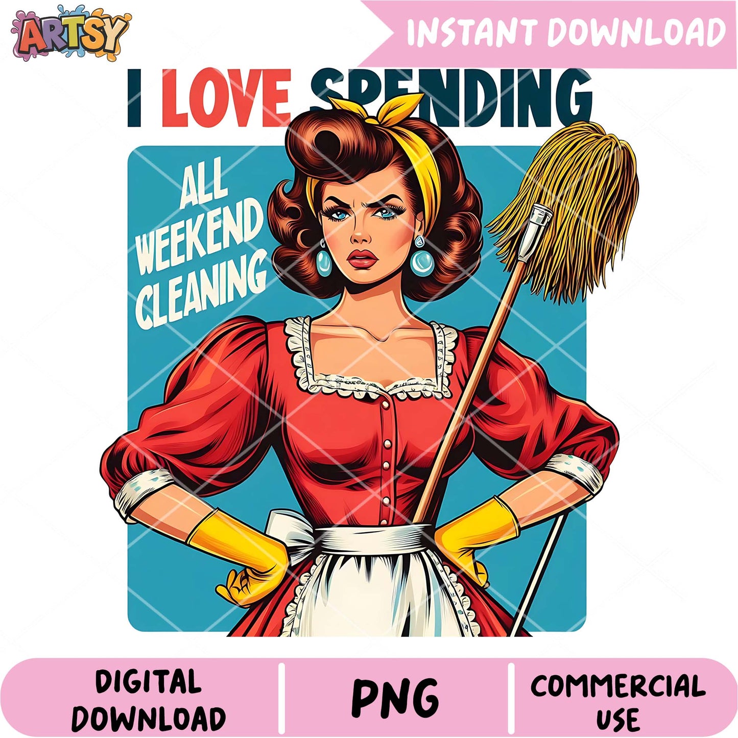 Retro Cleaning Lady PNG - Instant Download