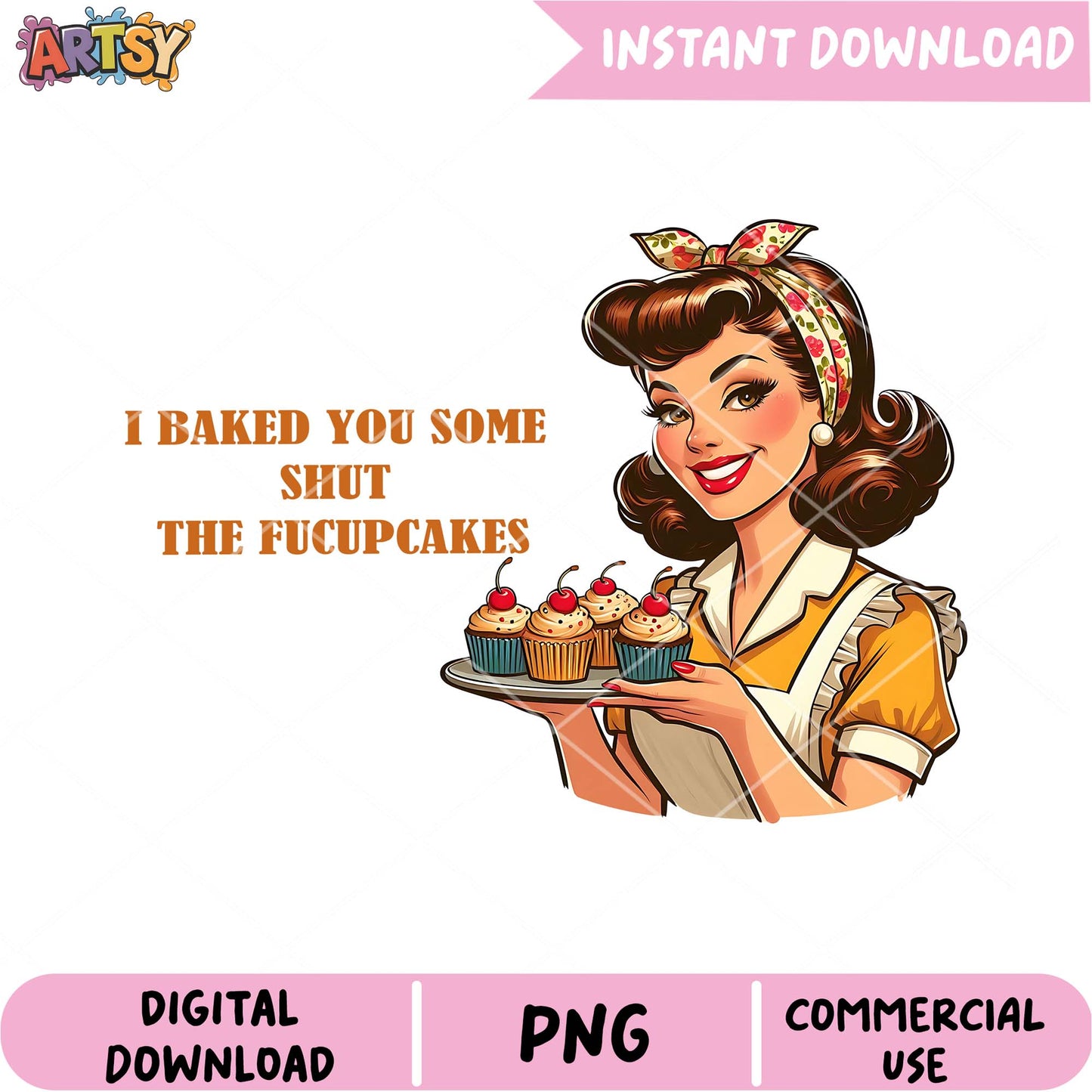 Retro Pinup Cupcake PNG Instant Download