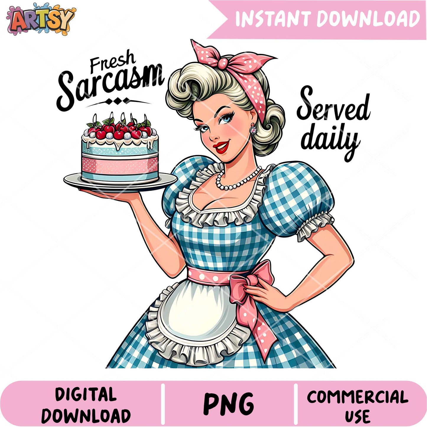 Retro Pinup Girl Cake PNG Sublimation