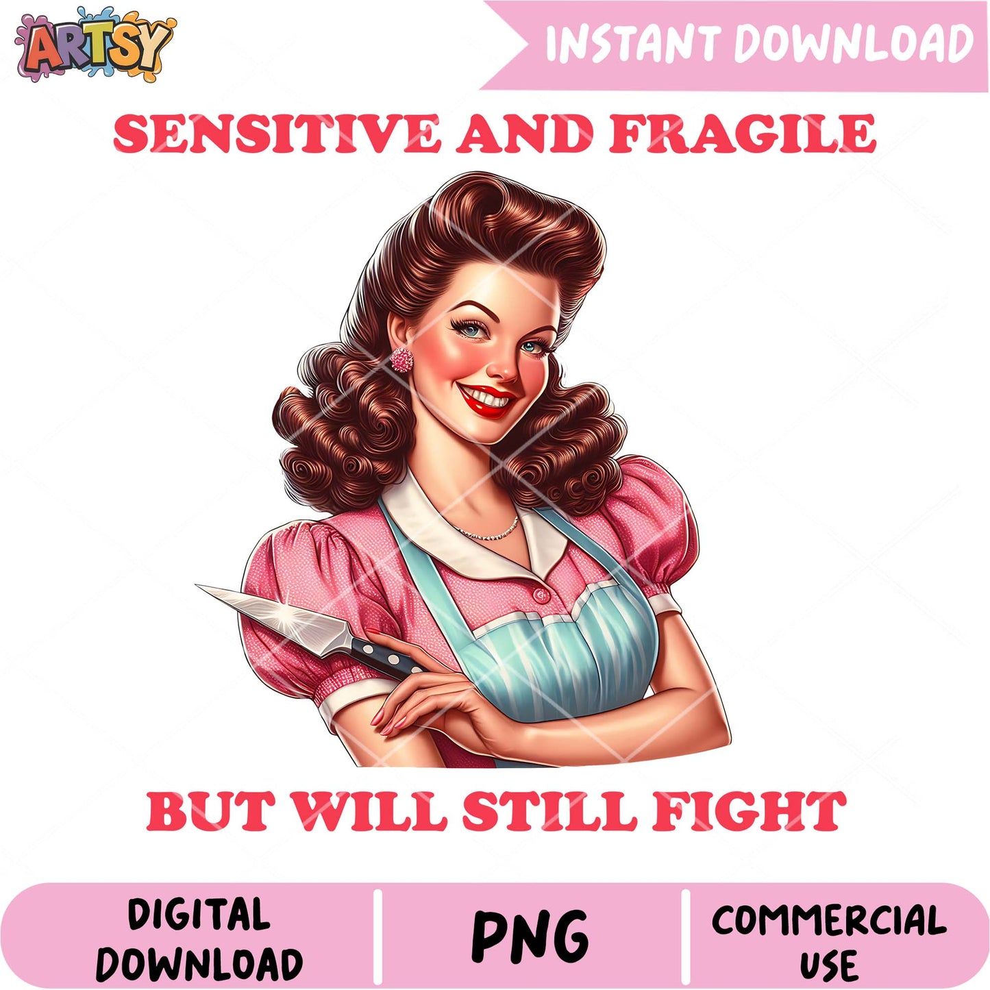 Retro Pinup PNG Sensitive But Strong