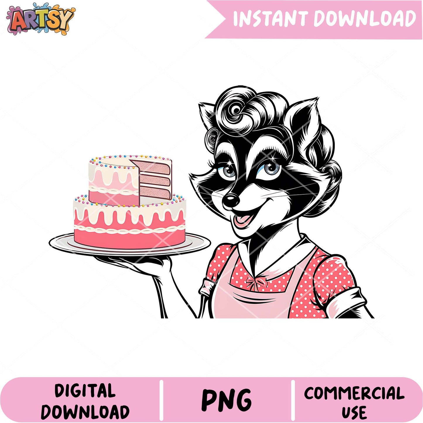 Retro Raccoon PNG Cake Design Download