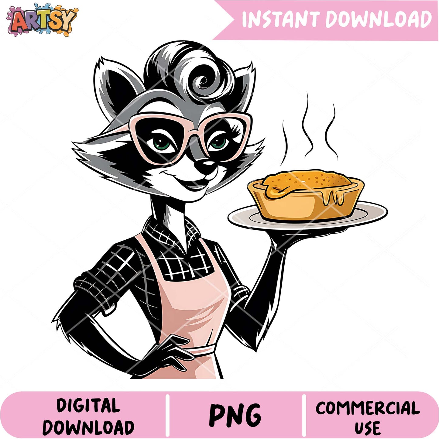 Retro Raccoon PNG Digital Download