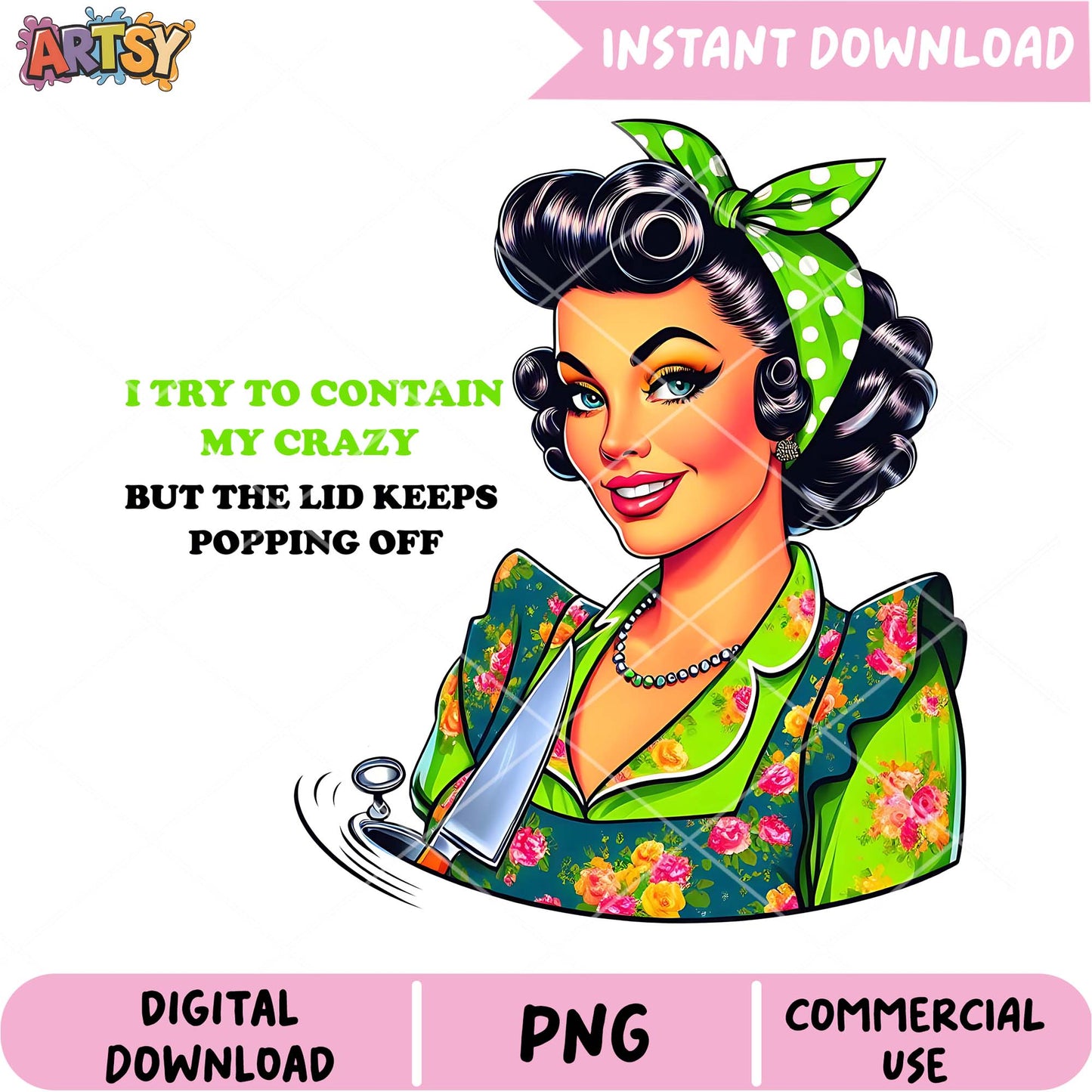 Retro Woman PNG Crazy Lid Popping Off