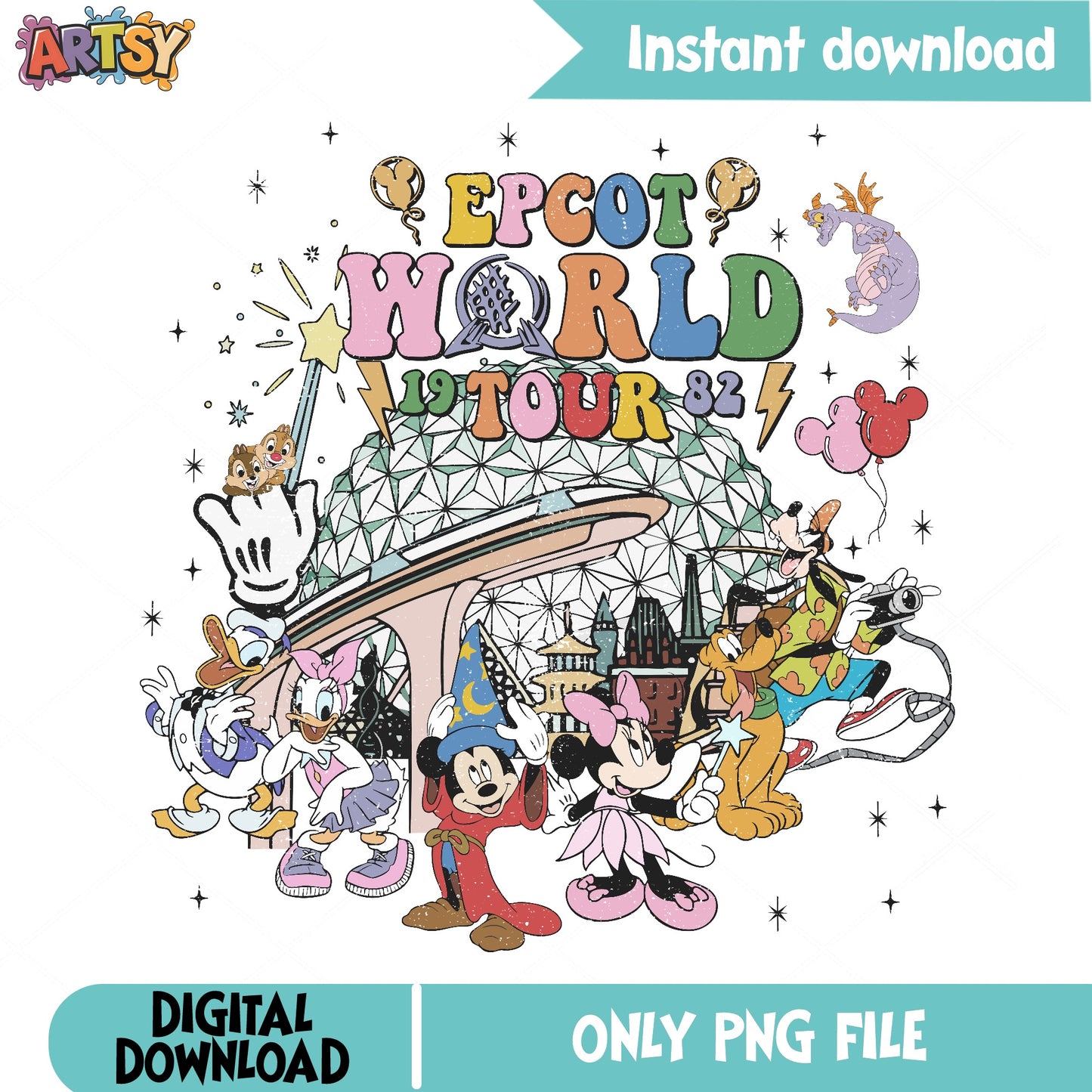 Retro Epcot World Tour PNG, Mickey And Friends PNG, Disney PNG
