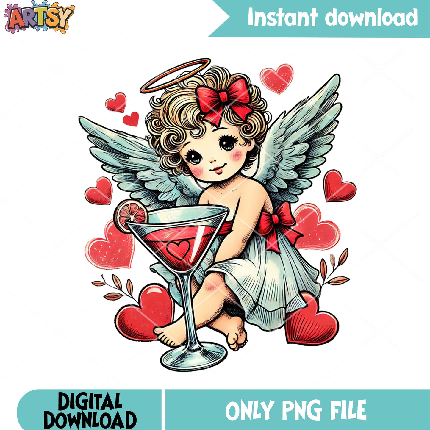 Retro baby Cupid Valentine png, valentine season png, valentine gifts png