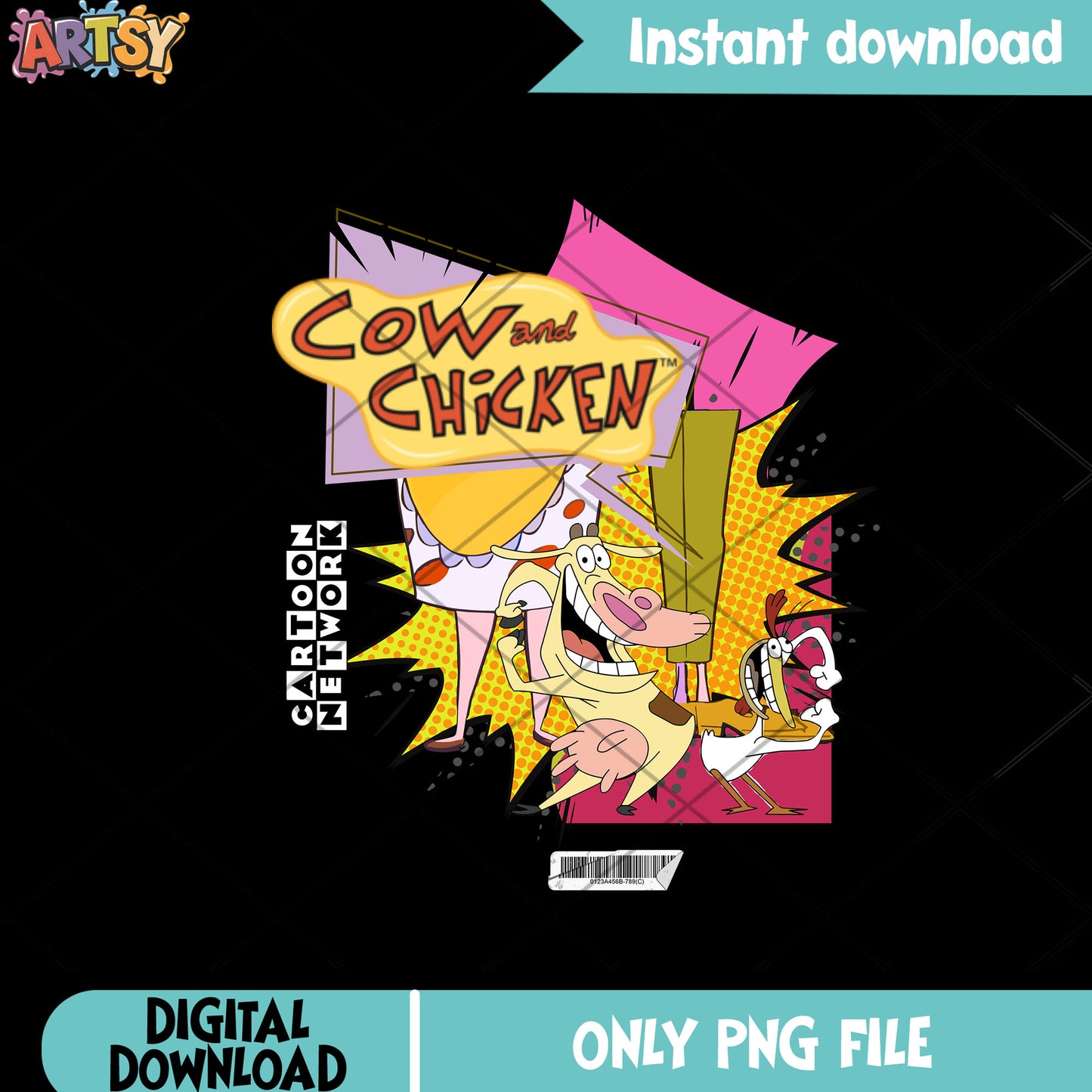Retro cartoon Cow and Chicken png, the 90s png, vintage kids show png