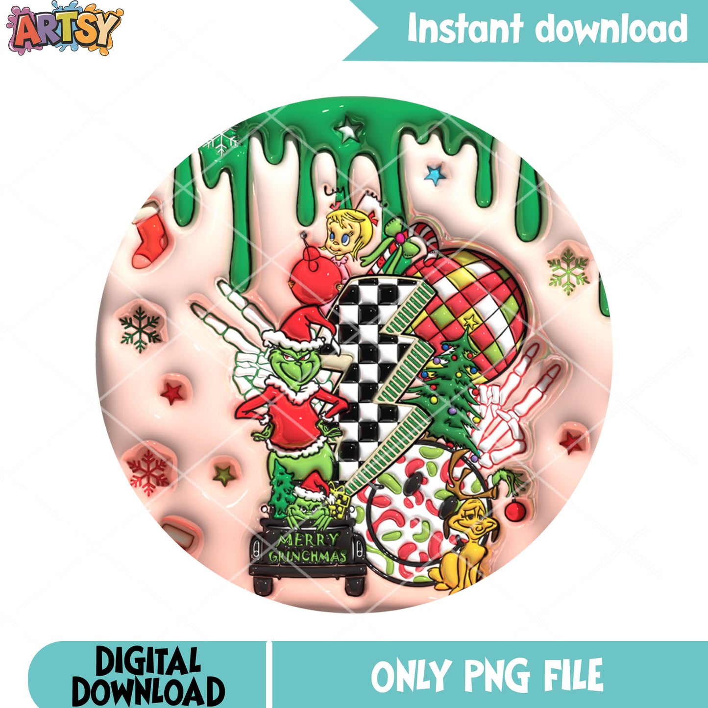 Retro christmas collage png, grinch christmas tree png, grinch png