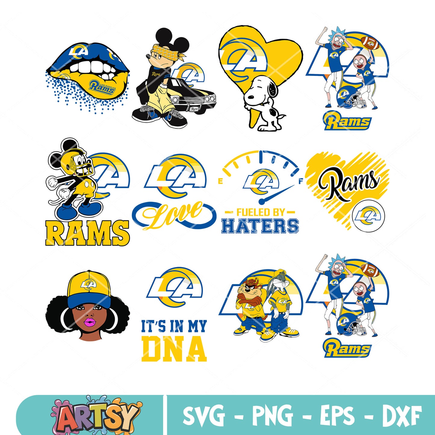Rick and morty rams bundle svg, Los Angeles Rams bundle svg, taz bundle svg