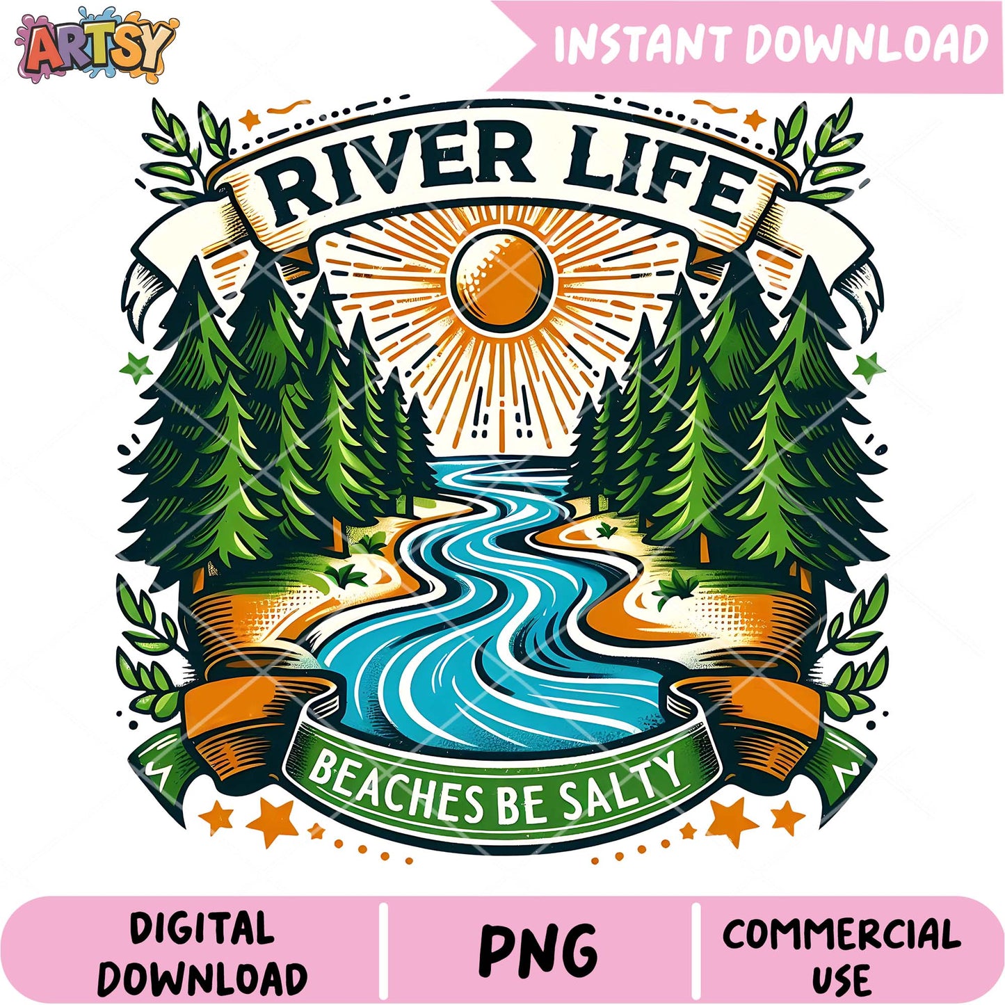 River Life PNG Beaches Be Salty Design