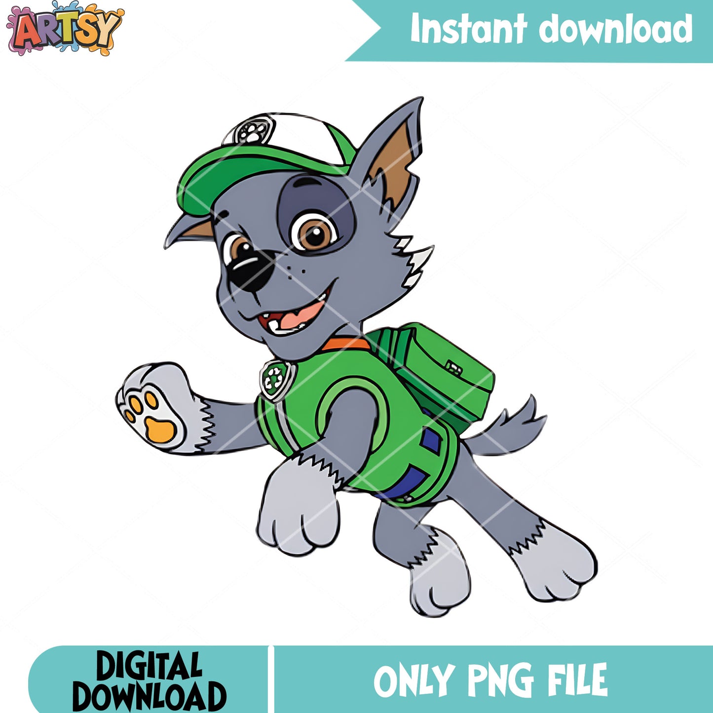 Rocky the dog png, cartoon for kids png, paw patrol png