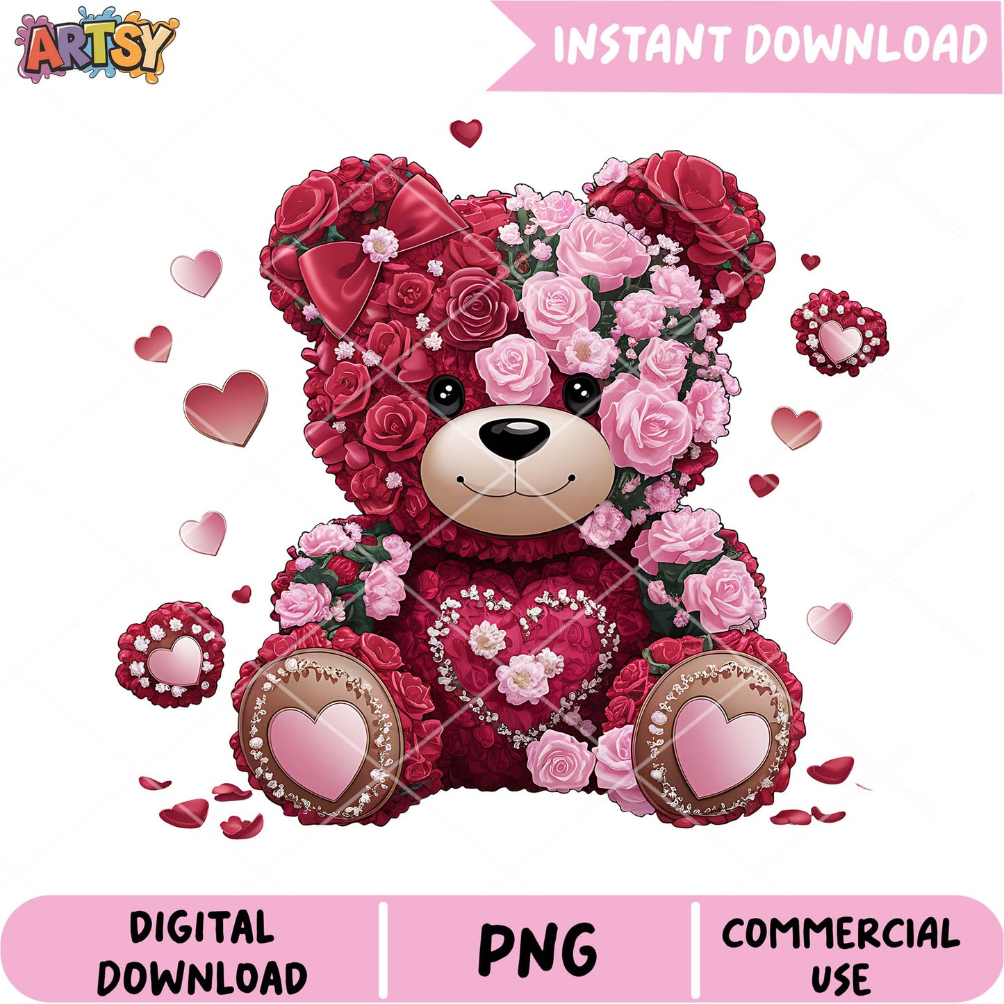 Rose Teddy Bear PNG, Instant Download