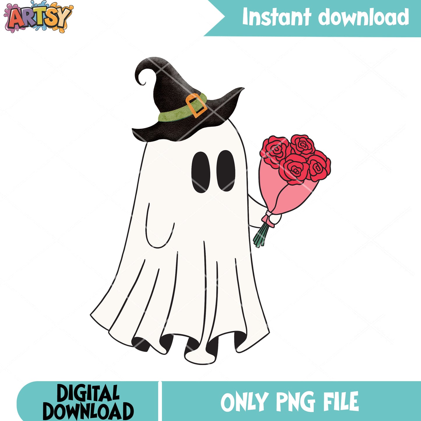 Rose flower witch hat png, ghost costume png, halloween scary png