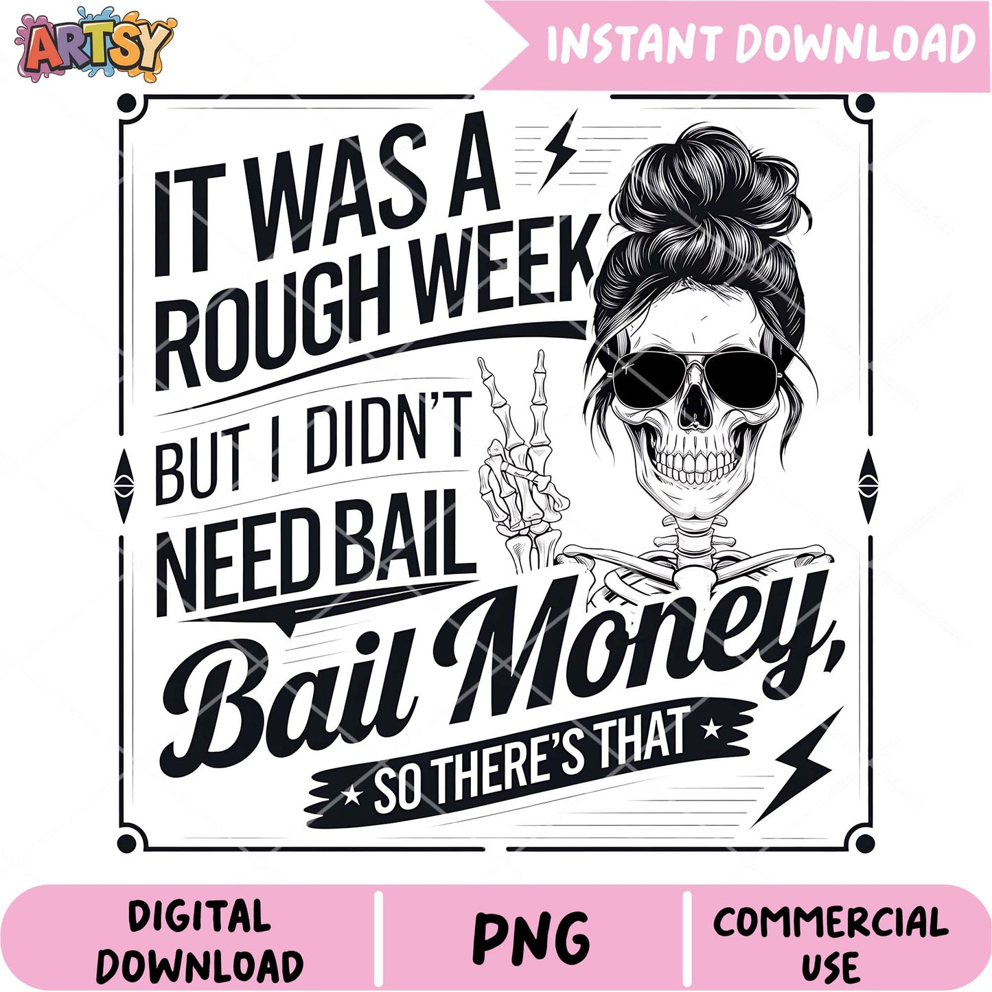 Rough Week PNG Skull Girl Design