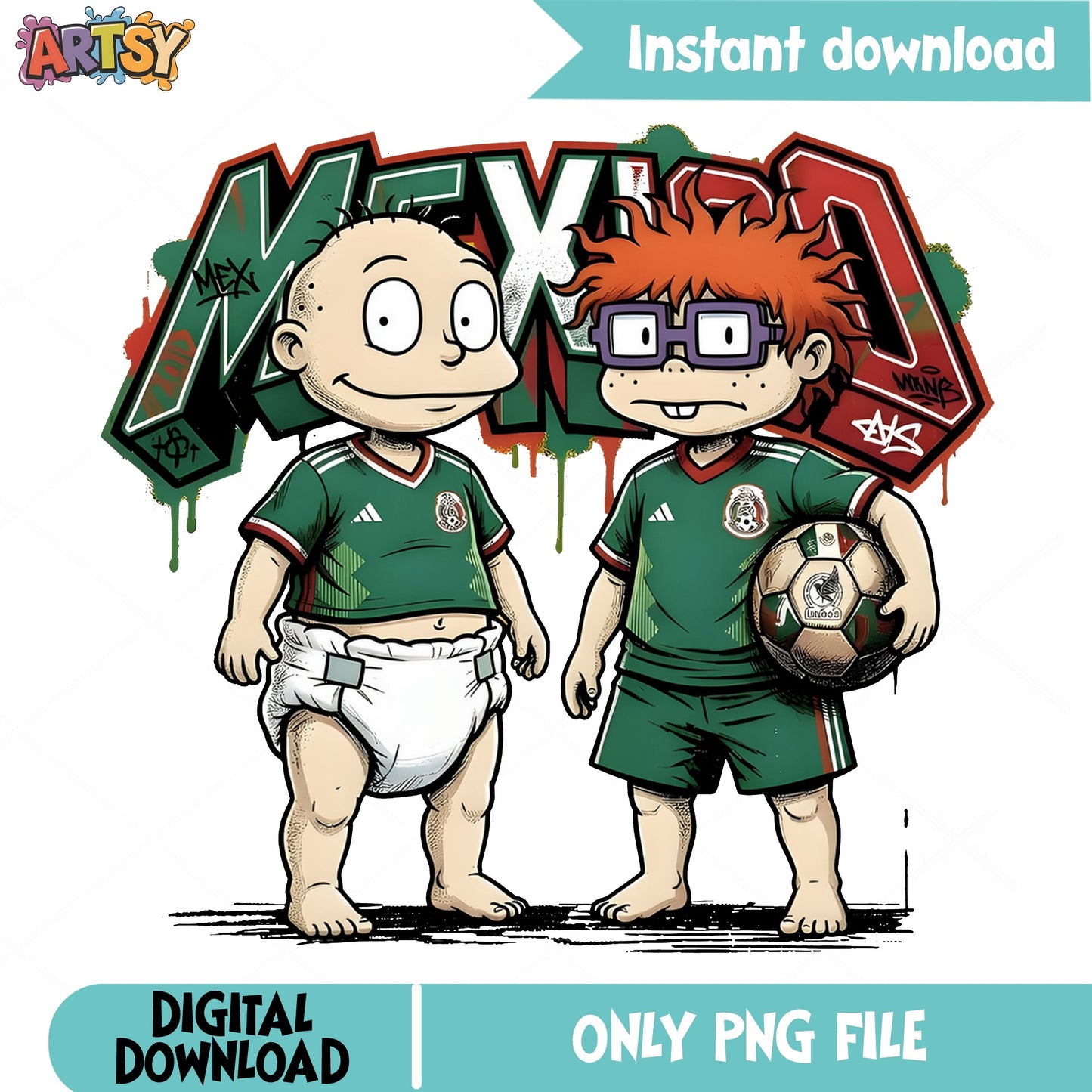 Rugrats Mexico Soccer PNG, Tommy Chuckie Football PNG, Mexico Team PNG
