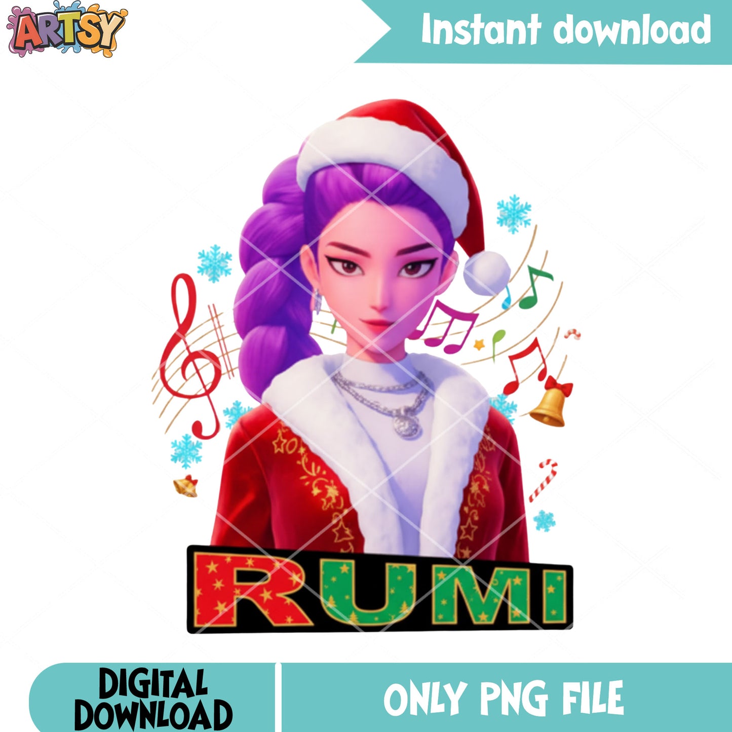 Rumi costume santa png, rumi kpop demon hunters png, christmas png