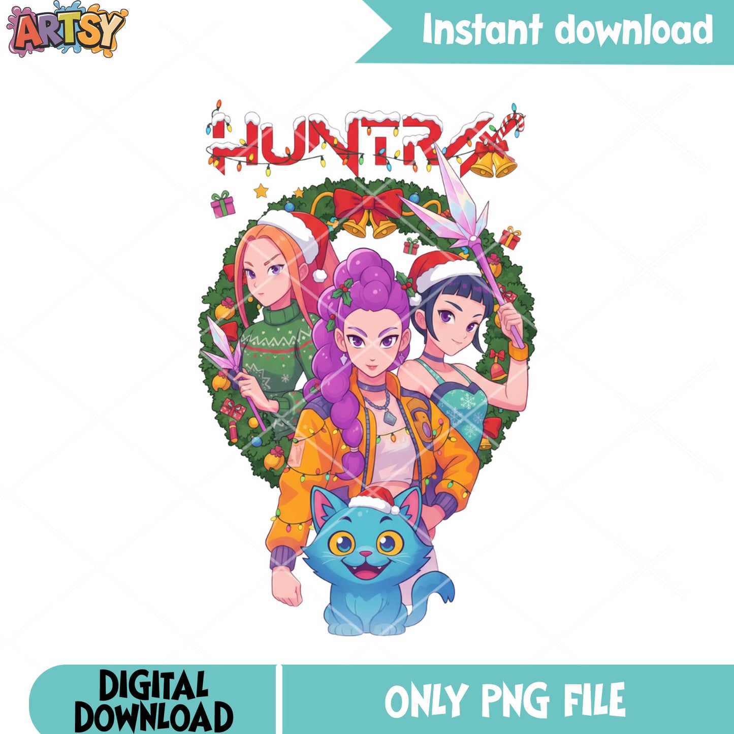 Rumi mira zoey huntrix christmas png, derpy kpop demon hunters png
