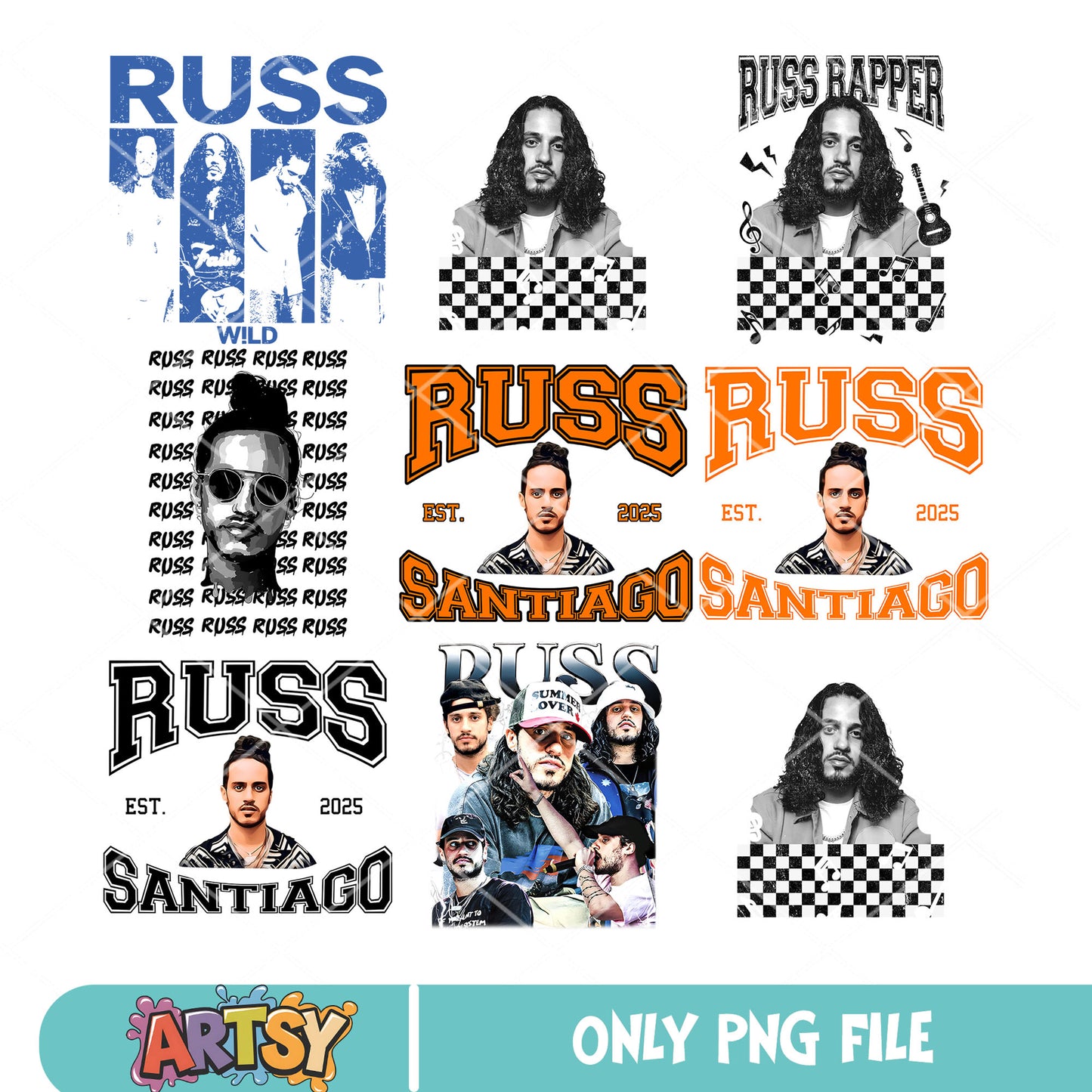 Russ santiago est 2025 png bundle, russ rapper png, russ tour png
