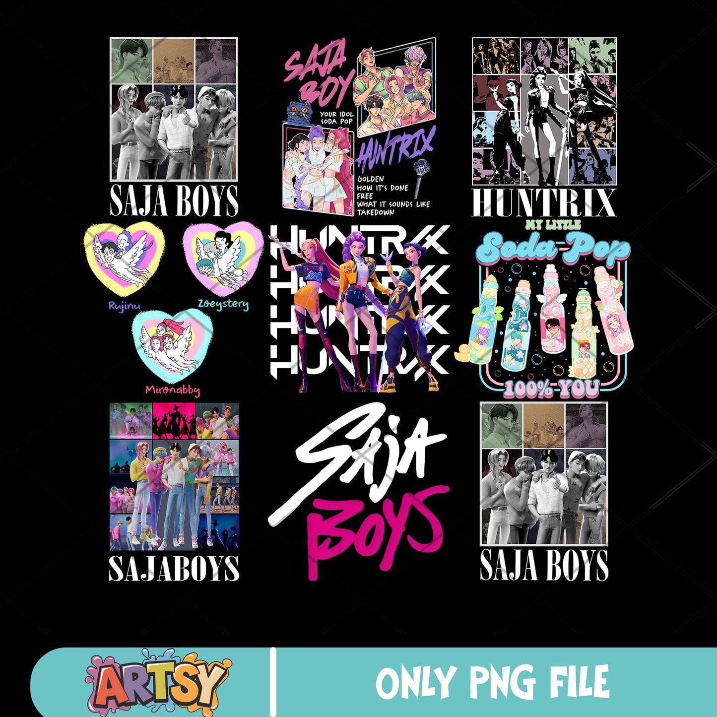 Saja boys huntrix png bundle, huntrix movie png, saja boys name png