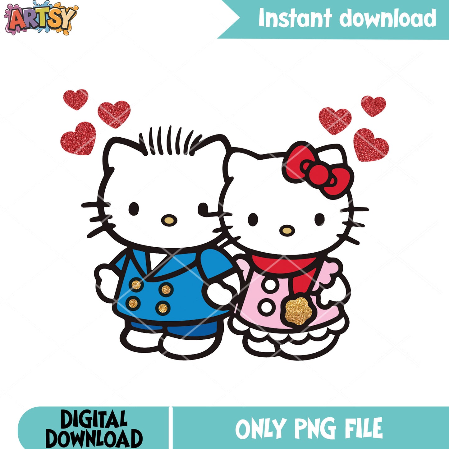 Sanrio valentines couple png, valentine day png, hello kitty png
