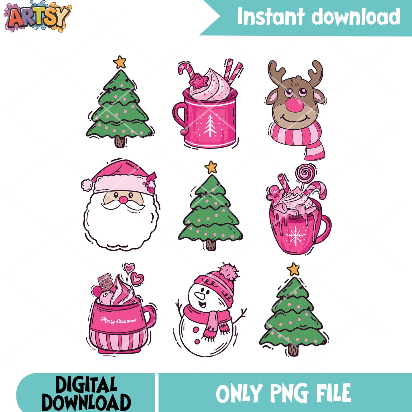 Santa and the reindeer png, rudolph the red nosed reindeer png, christmas tree png