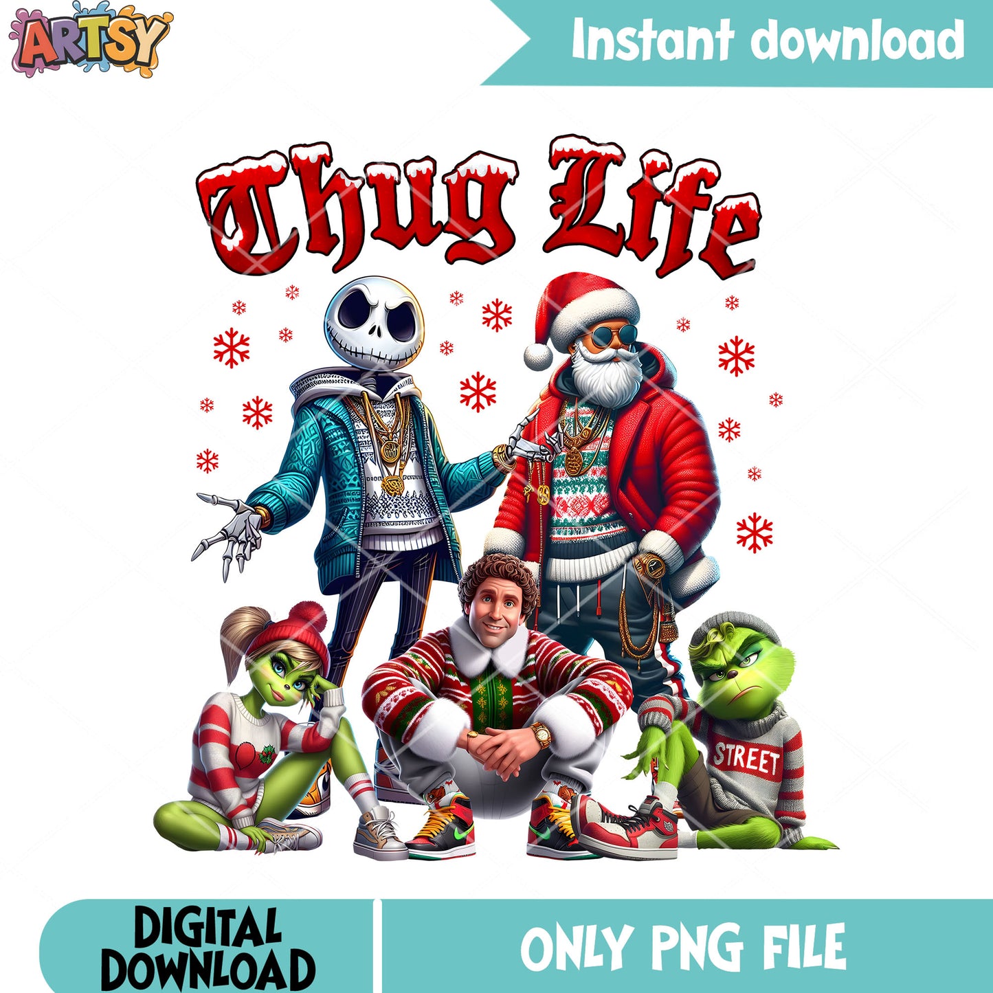 Santa christmas thug life png, jack skelington png, santa claus png