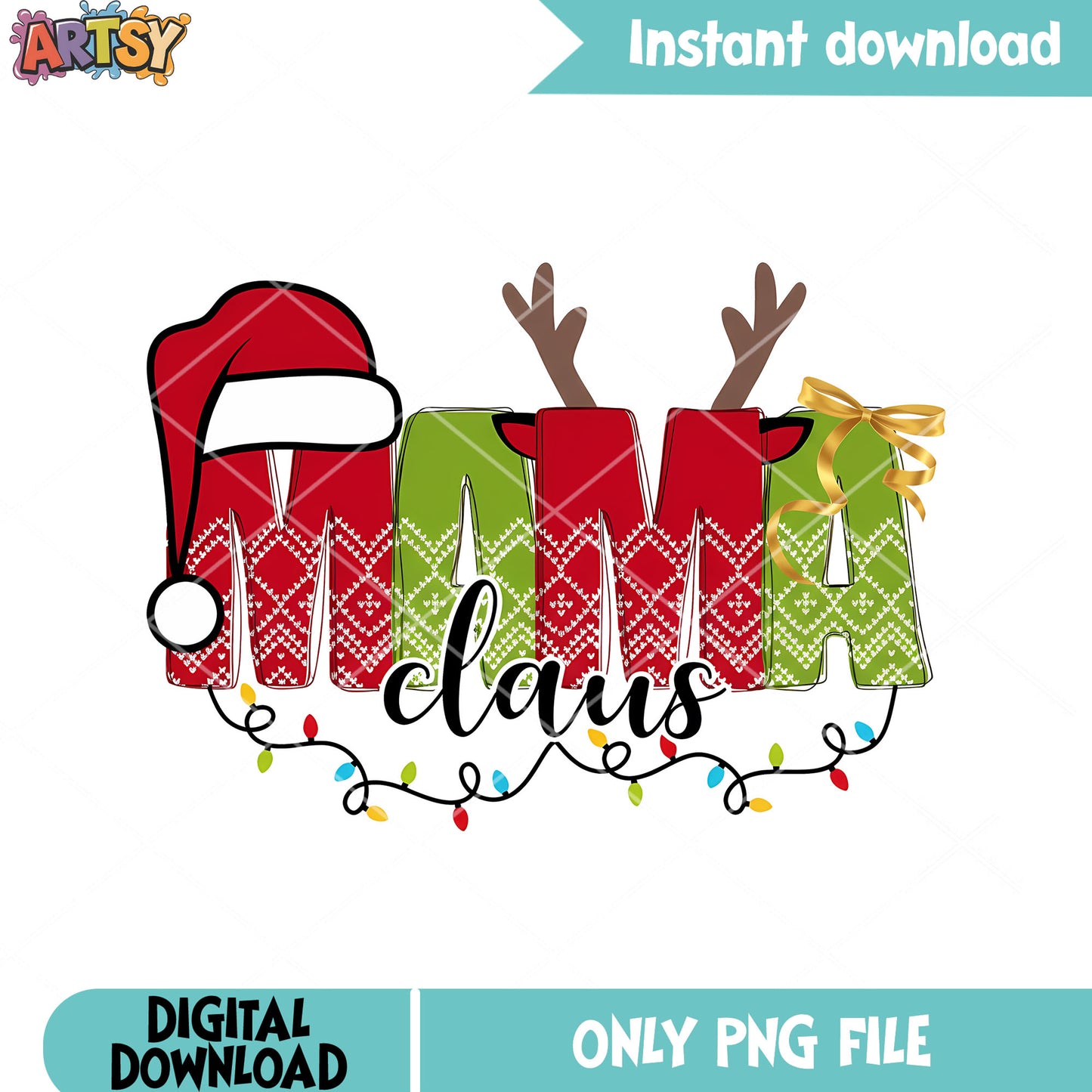Santa costume christmas png, reindeer horn png, mama claus png