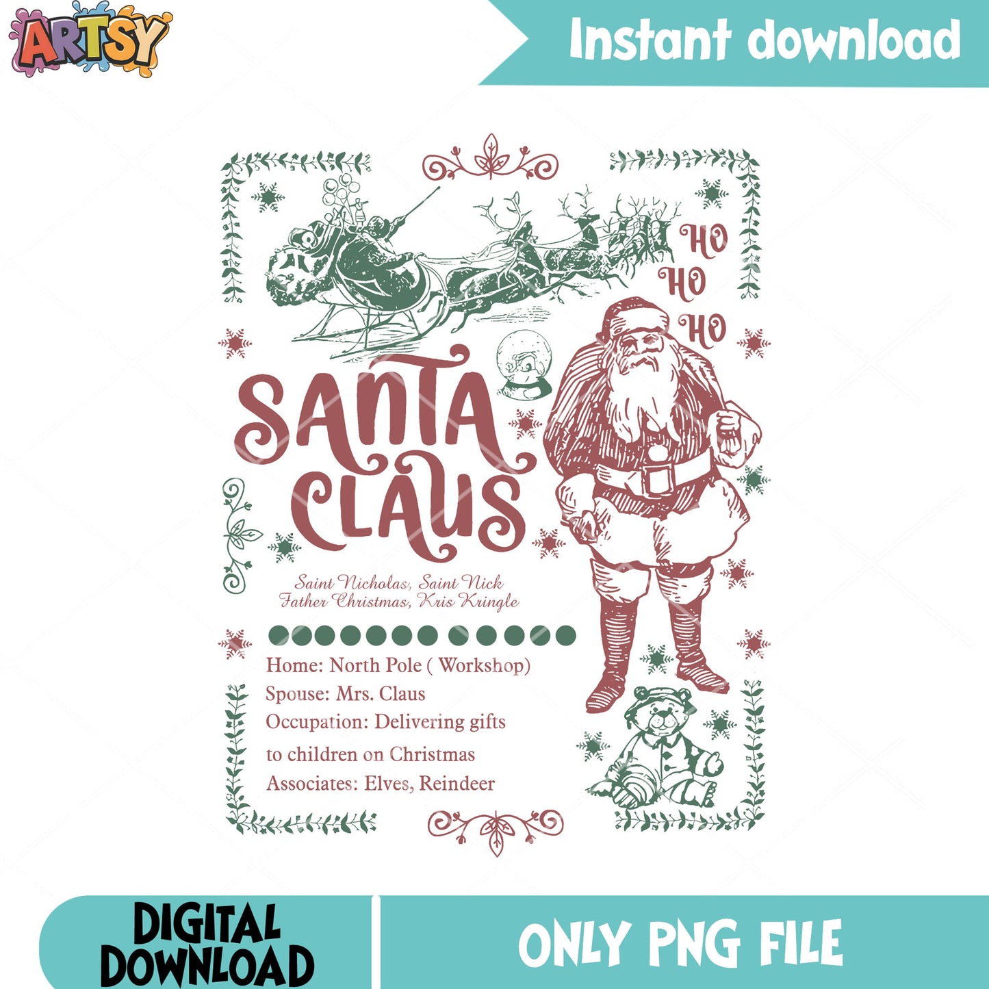 Santa nicholas christmas png, santa reindeer decoration png, stamp pnga