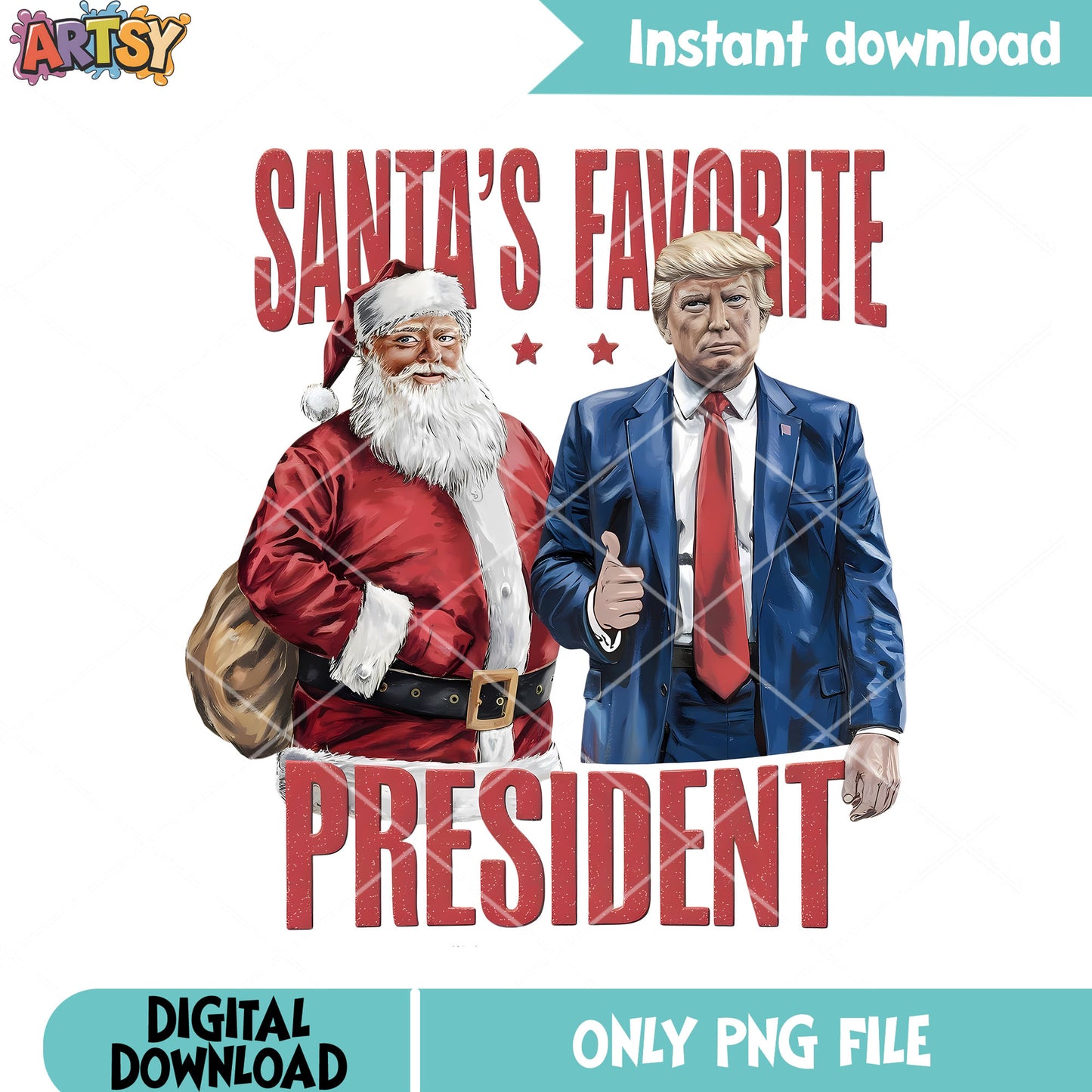 Santas favourite president png, santa trump png, trump red png