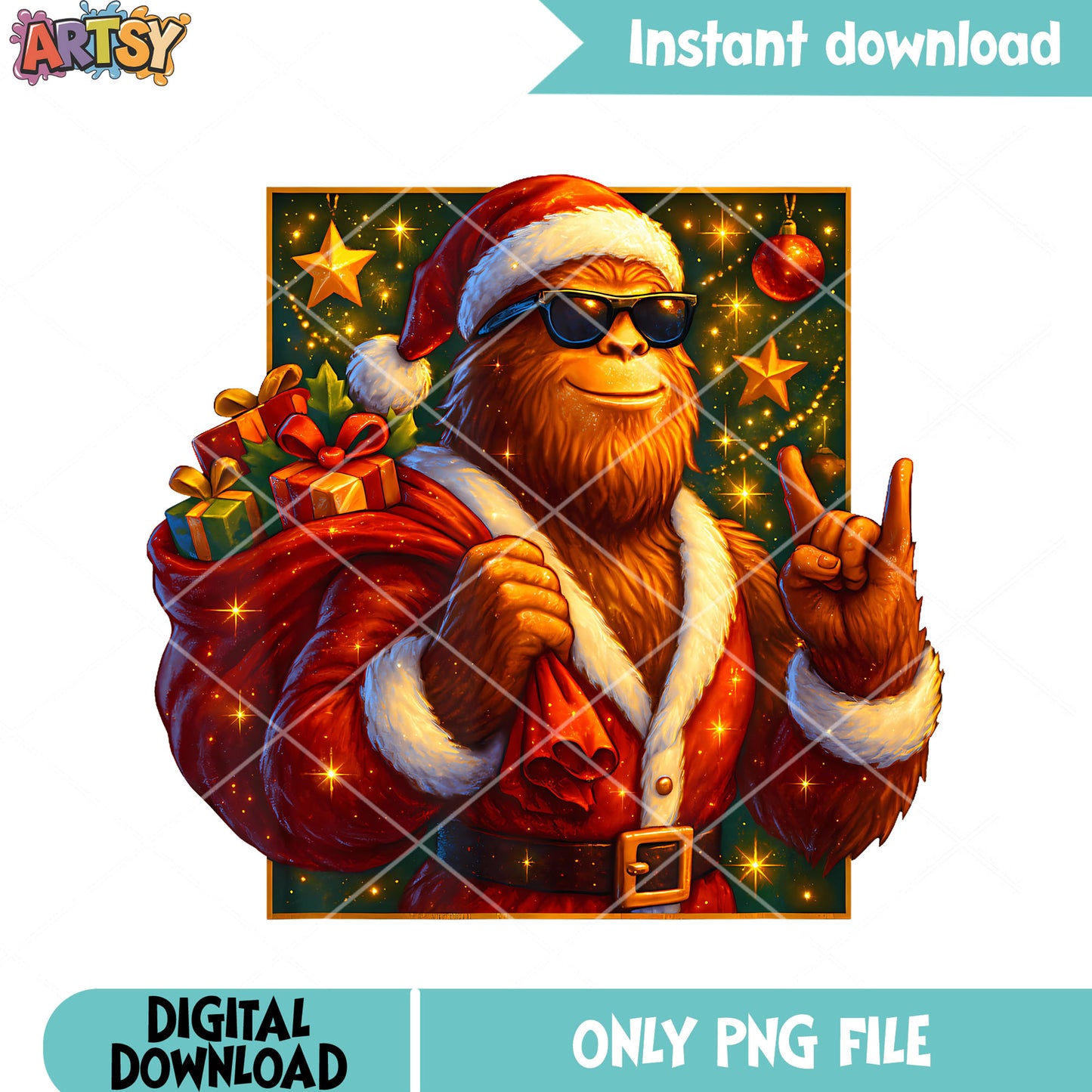 Sasquatch Santa Bigfoot png, christmas gìts png, santa costume png